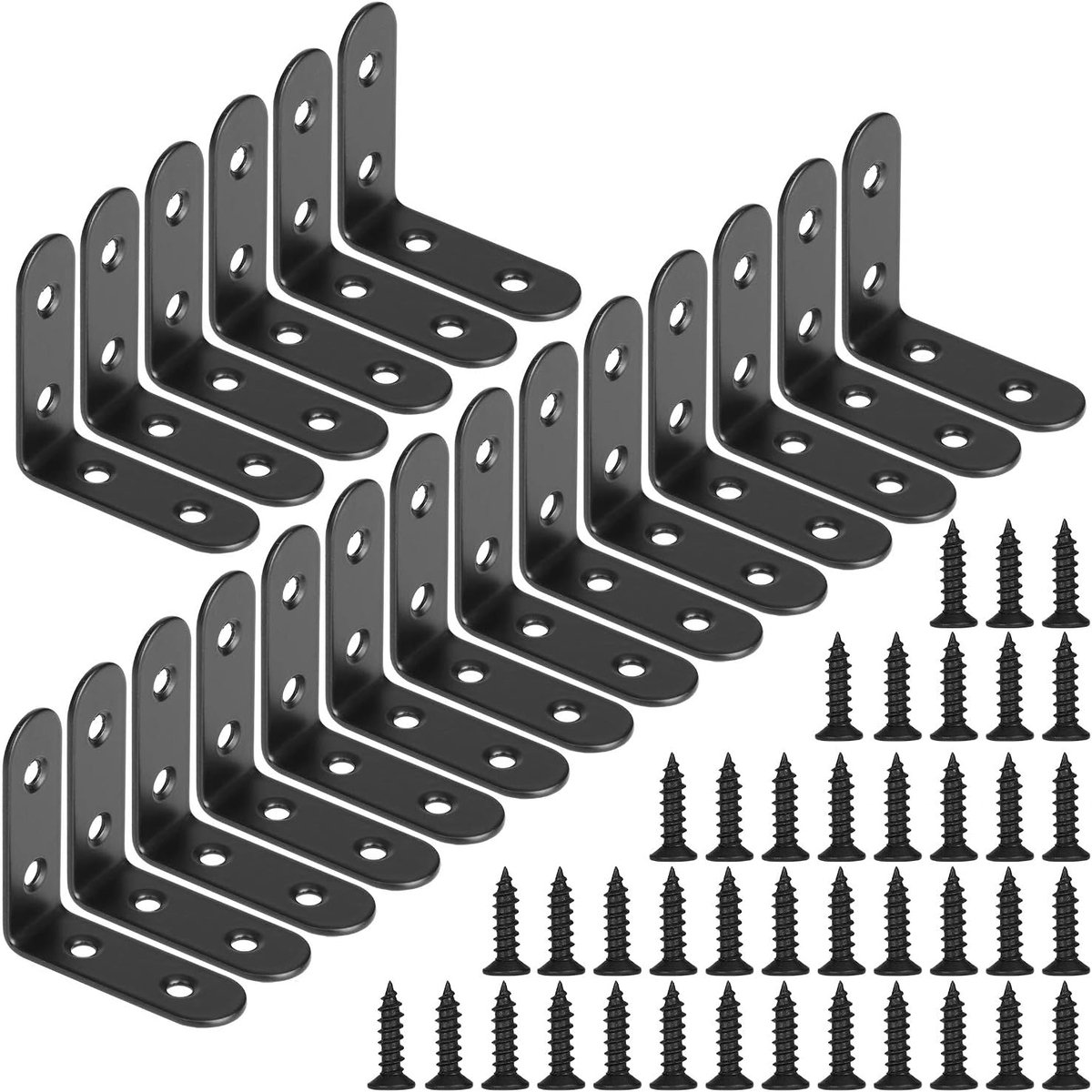 Hoekbeugel 90° RVS - Set van 20 - Zwart - Voor meubels en planken - ShopVlot