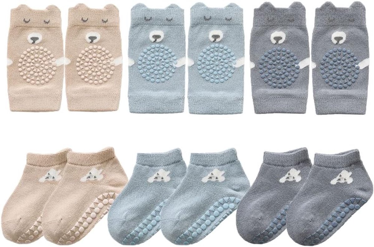 Kniebeschermers voor kruipende baby - 3 paar - met antislip grip - beschermt knieën tijdens het spelen - ShopVlot