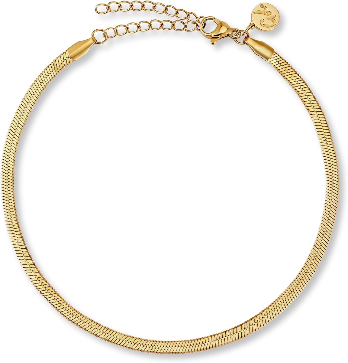 Enkelbandje 3mm platte slangeketting - 18K goud, roségoud of zilver - waterbestendig, verstelbaar 22-27 cm - ShopVlot