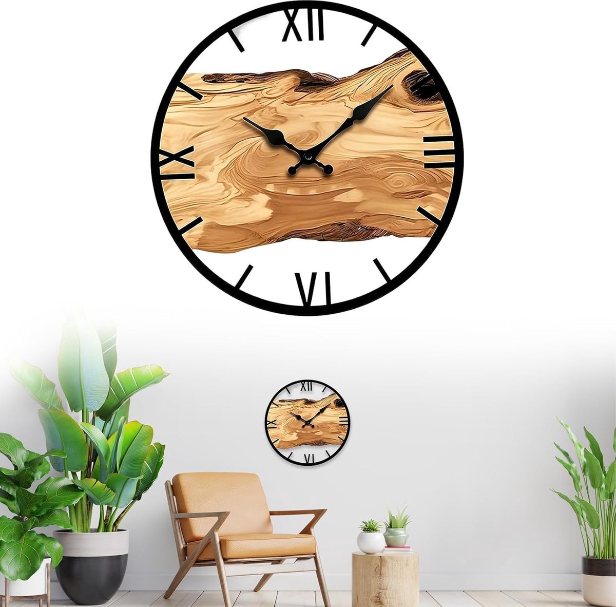 Wandklok 30 cm - houten klok met boomringdesign - vintage stijl met Romeinse cijfers - decoratieve klok voor de keuken - ShopVlot