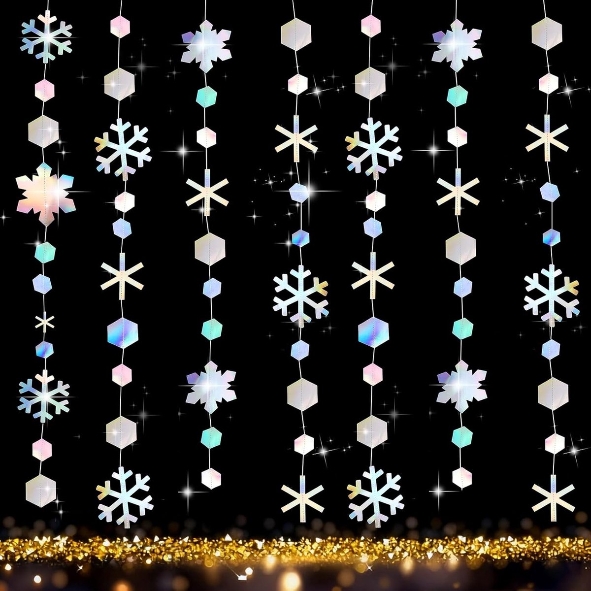 Papieren sneeuwvlok guirlande 4m - iriserend glitter - handgemaakt - ideaal voor winterfeesten - ShopVlot
