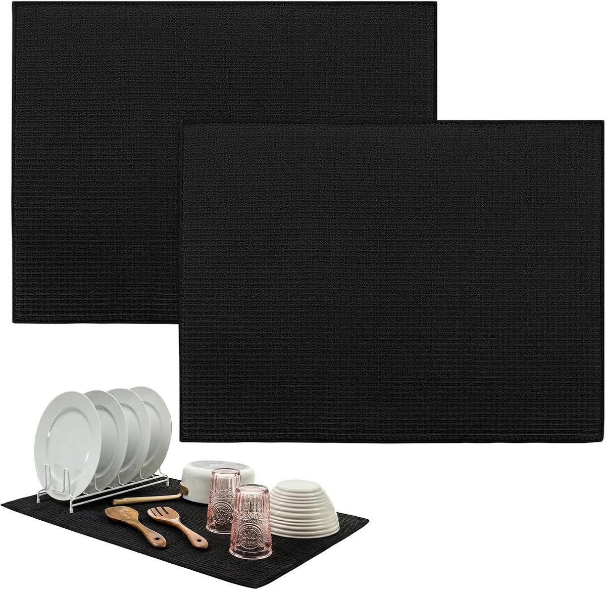 Droogmat 2 stuks - microvezel 51 x 38 cm - sneldrogend - voorkomt morsen in de keuken - ShopVlot