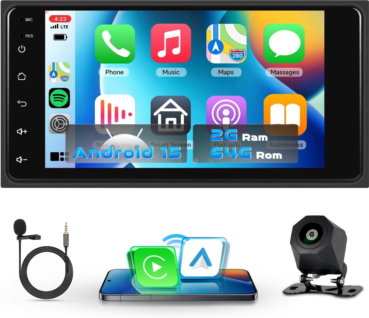 Auto Radio 7 Inch - Android 15 - Draadloos Carplay - GPS en Bluetooth - ShopVlot