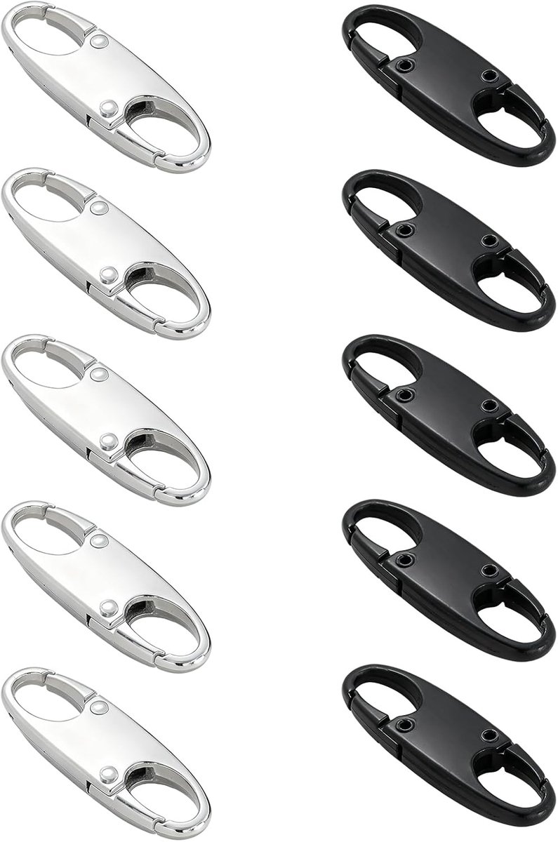 Ritssluitingclips 10 stuks - 5 zwart, 5 zilver - zinklegering - anti-diefstalsluiting voor tassen - ShopVlot