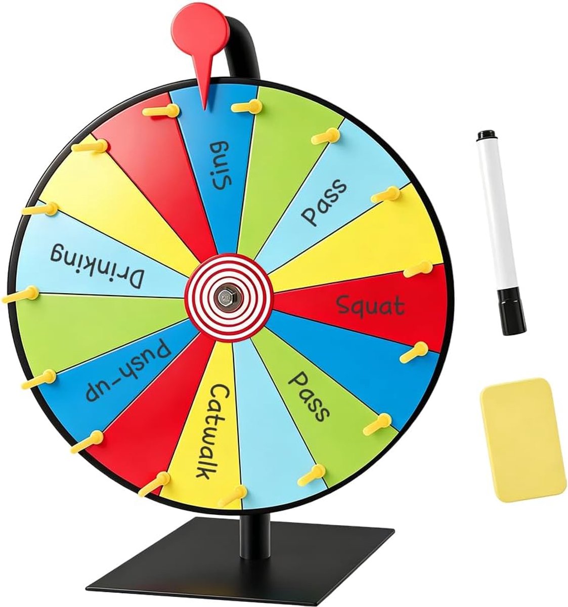 Gelukswiel 30 cm - 15 aanpasbare vakken - inclusief gum en markeerstift - perfect voor feestjes - ShopVlot