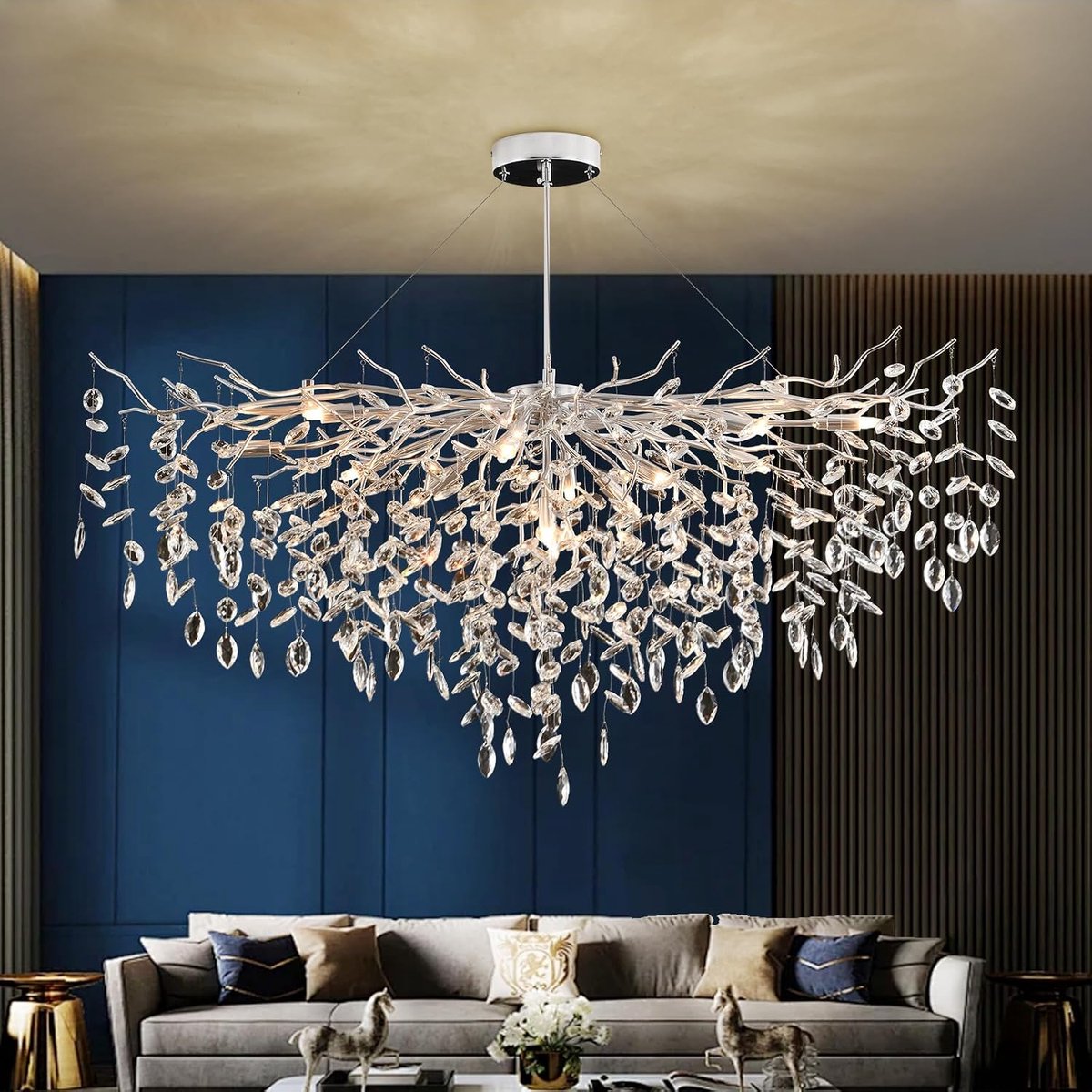Kroonluchter kristal zilver - grote luxe druppelpendellamp - ronde kristallen hanglamp - perfect voor eetkamer - ShopVlot