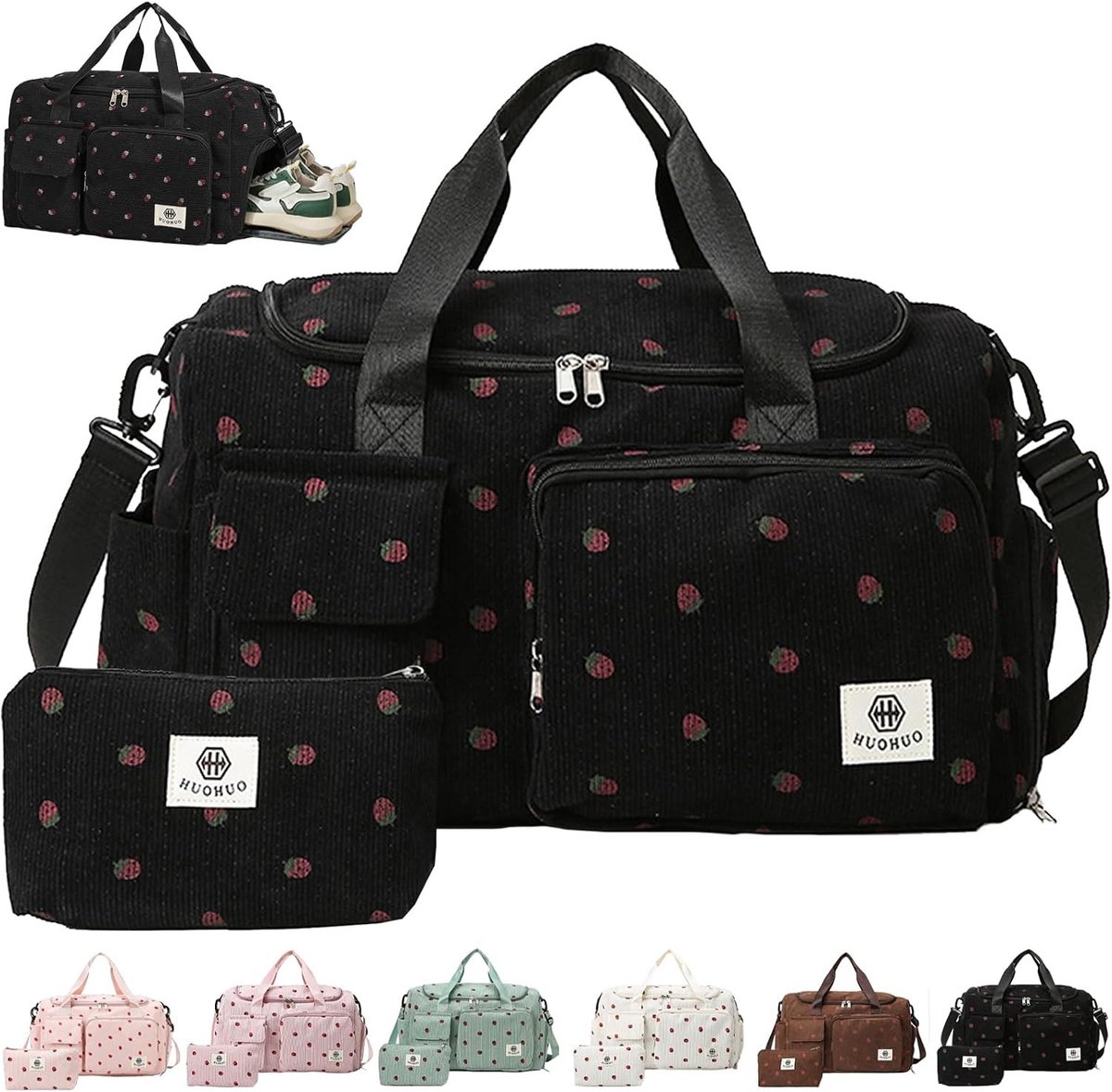 Reistas voor dames - Zwart - 48 x 22 x 27 cm - Sporttas met Schoenenvak en Nat Vak - Voor Fitness en Reizen