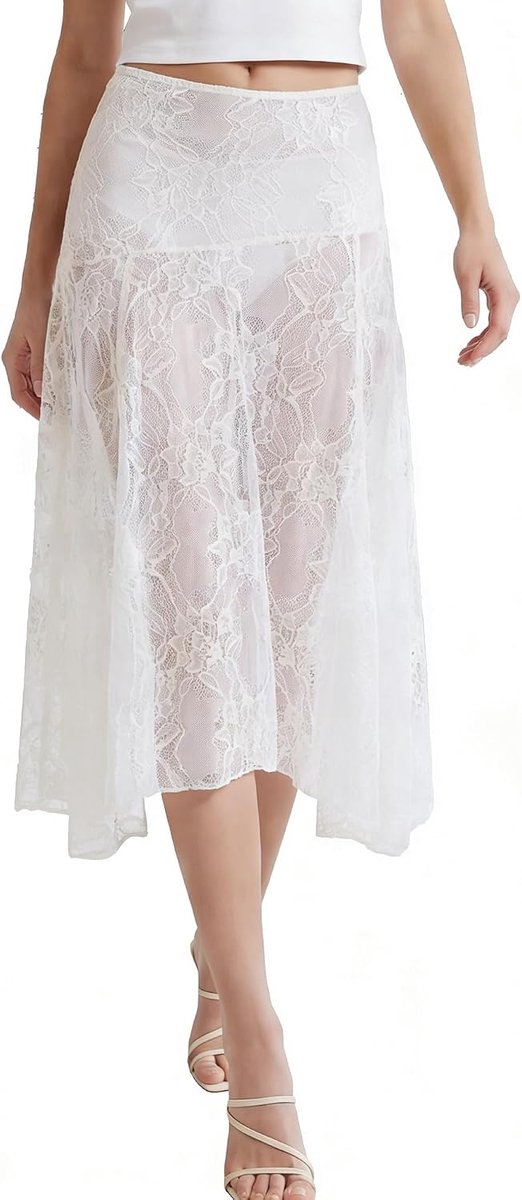 Lange damesrok S-L - kant - transparant - sexy voor strand - ShopVlot