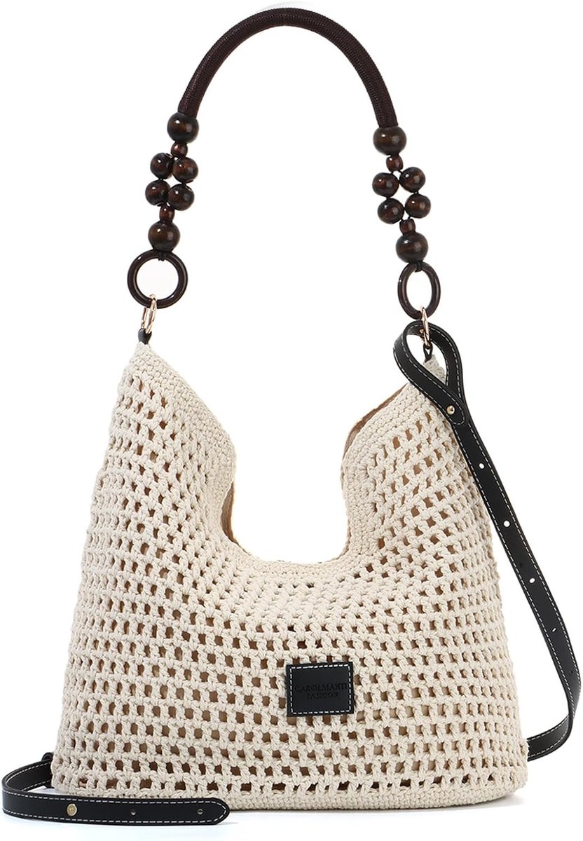 Boho Strandtas - Gehaakt Katoen - Met 2 Afneembare Schouderbanden - Ideaal voor Vakantie - ShopVlot