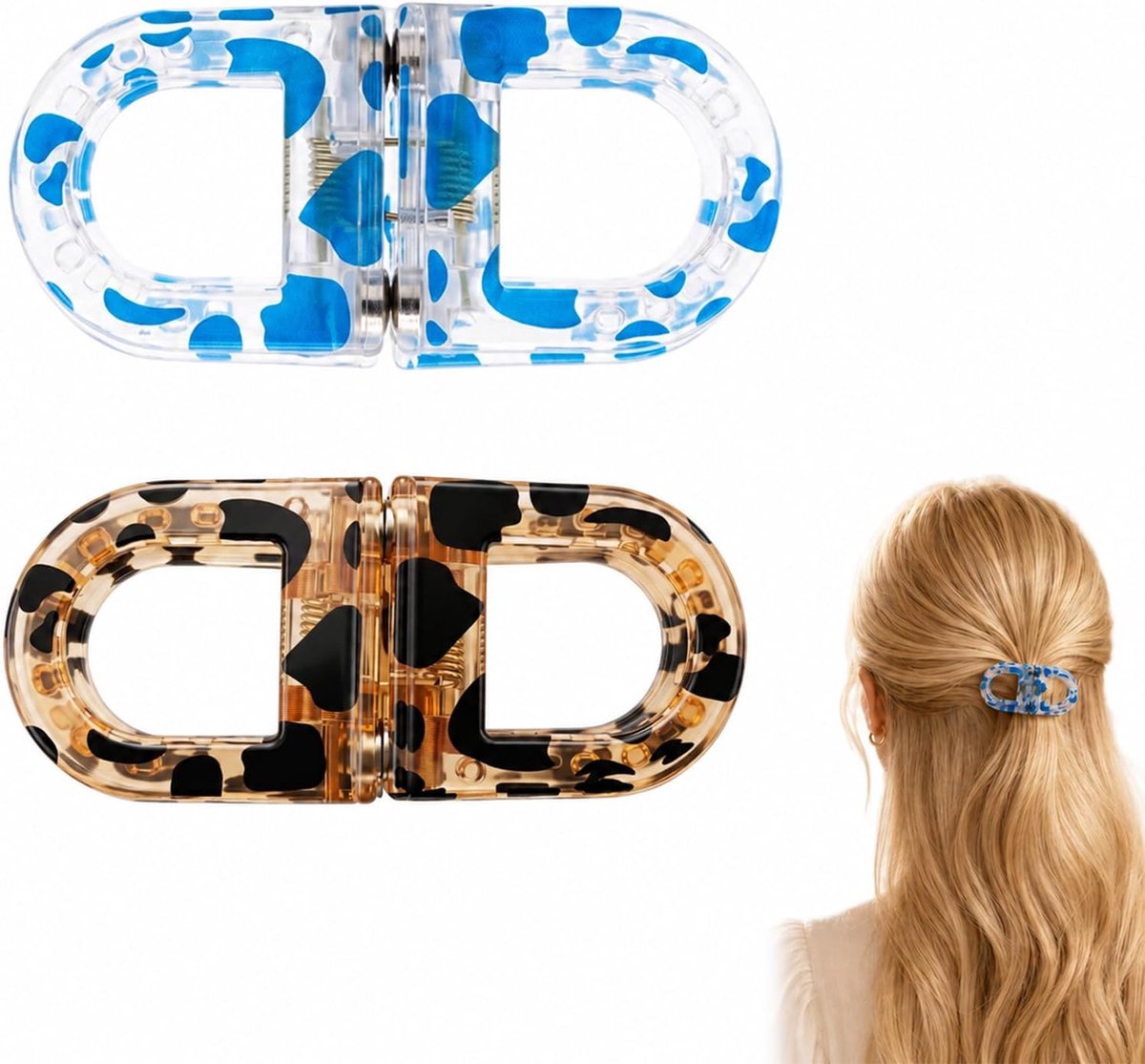 Haarclip 2-in-1 - Magnetisch ontwerp - Blauw en bruin luipaardpatroon - Eenvoudig stylen voor alle haartypes - ShopVlot