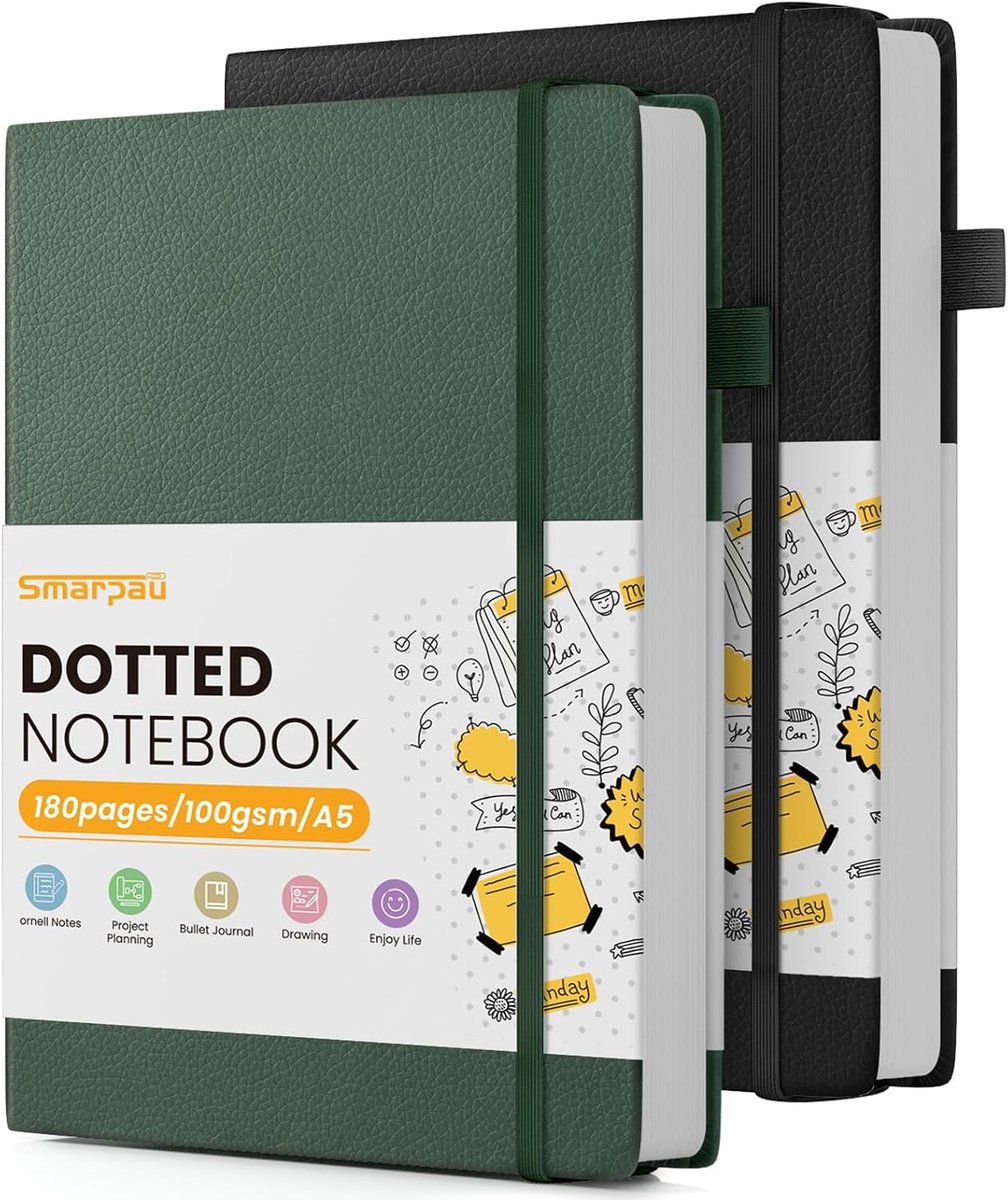 Notebook A5 Dotted - Hardcover Leer - 180 Vel/360 Pagina's - Perfect voor Schrijven - ShopVlot