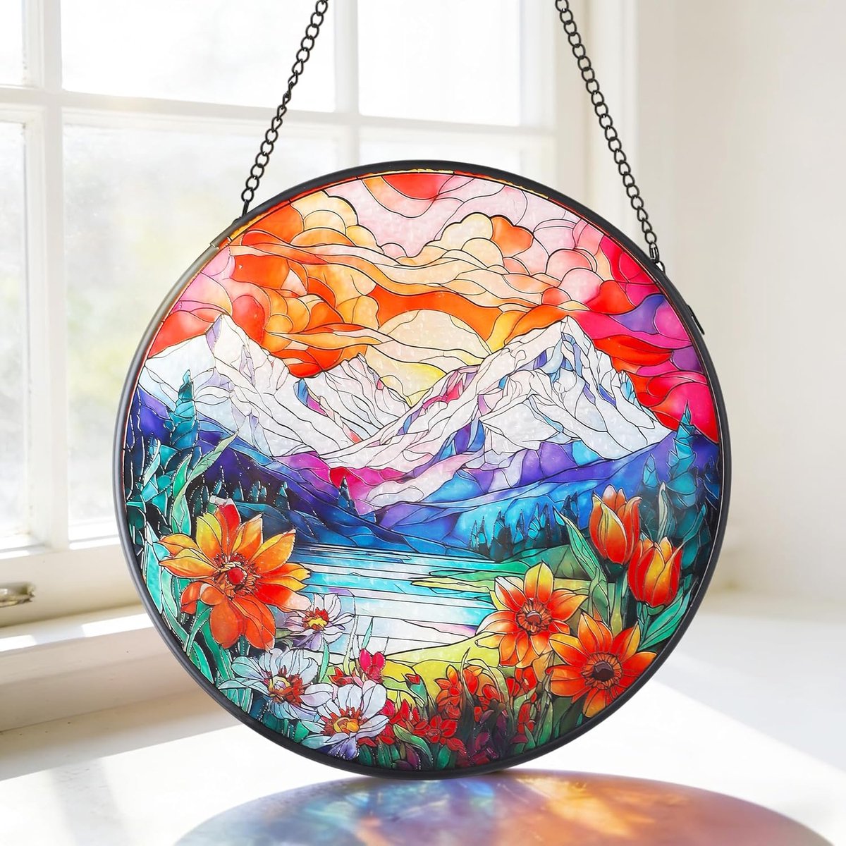 Zonvanger gekleurd 20x20cm - glas - stijlvolle raamdecoratie - brengt zachte kleuren in huis - ShopVlot