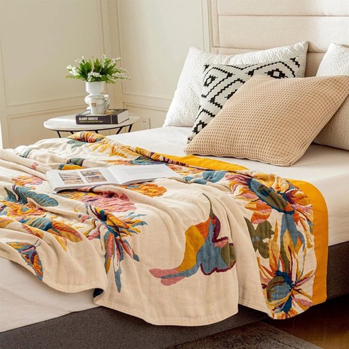 Deken, boho, sprei, katoen, dekbed, 150 x 200, dubbelzijdig knuffeldeken, bedsprei, picknickdeken, campingdeken, dekbed, bankdeken, beddengoed, boho-deken voor bed