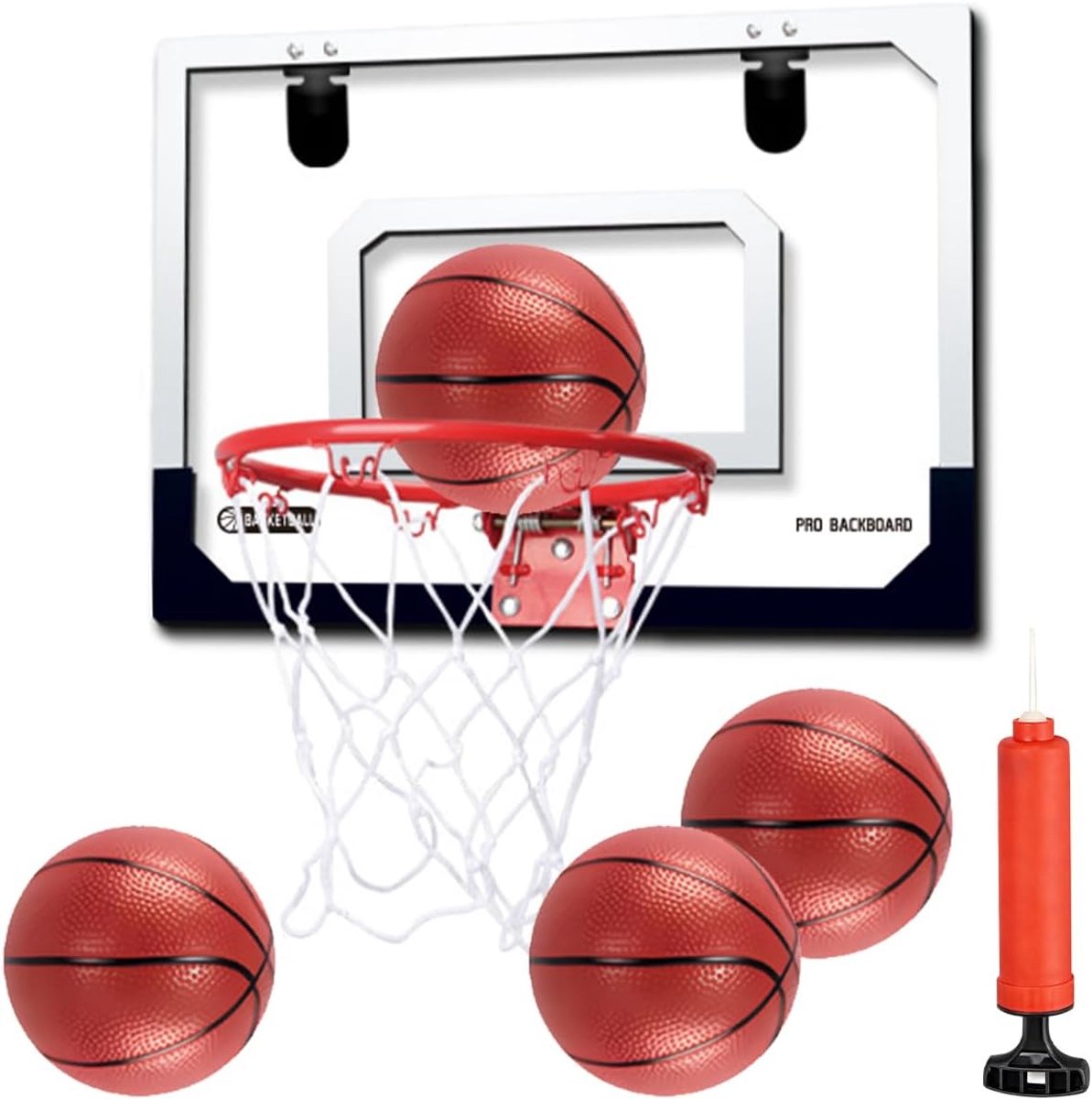 Mini Basketball Basket Indoor Kids 40x30cm Basketball Basket for Room with 4 Ball Pumps Basketball Basket for Hanging - ShopVlot