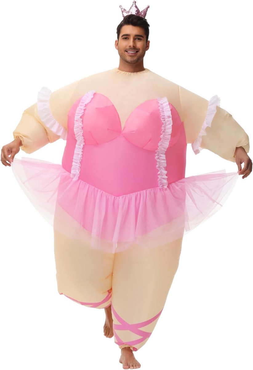 Adult Inflatable Ballet Costume, Funny Inflatable Fat Costume with Crown Headband, Halloween Party, Role Play (Adult - ShopVlot