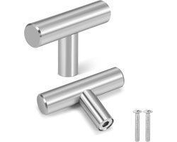 Flexzion T Bar Handle Pull Knobs 2" Hardware Set Stainless Steel Kitchen Door Cabinet Drawer Furniture Appliance Euro - ShopVlot