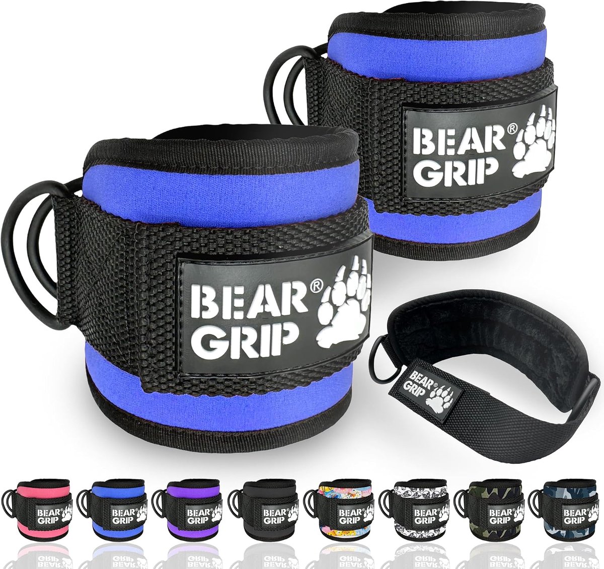 BEAR GRIP Ankle Straps for Cables (Pair) - Strong Clasp, Double Stainless Steel D-Ring, Adjustable Neoprene - ShopVlot