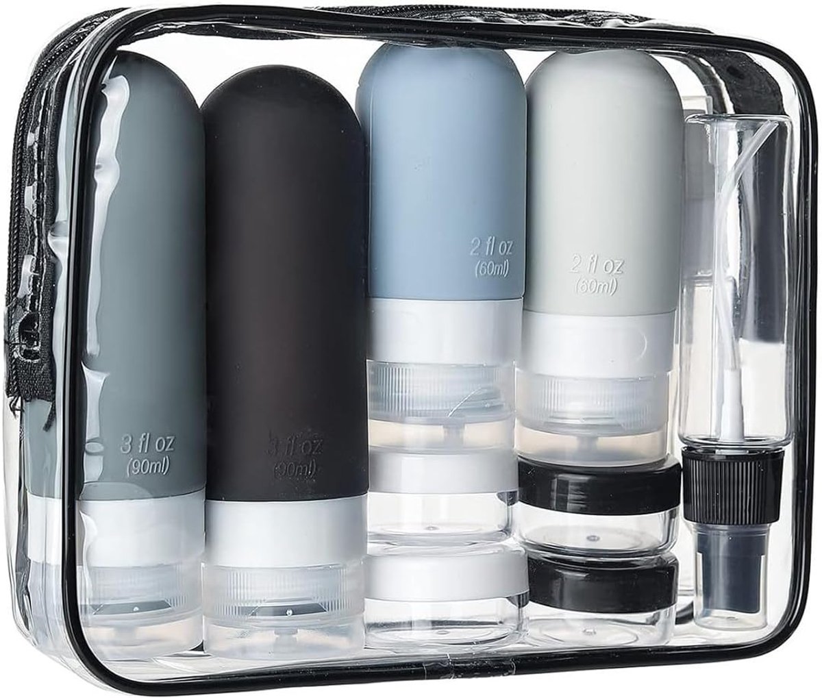16 stuks reisflessen om te vullen, 60 ml en 90 ml siliconen reisflessenset, reisset, vloeistoffen, reisgadgets - ShopVlot