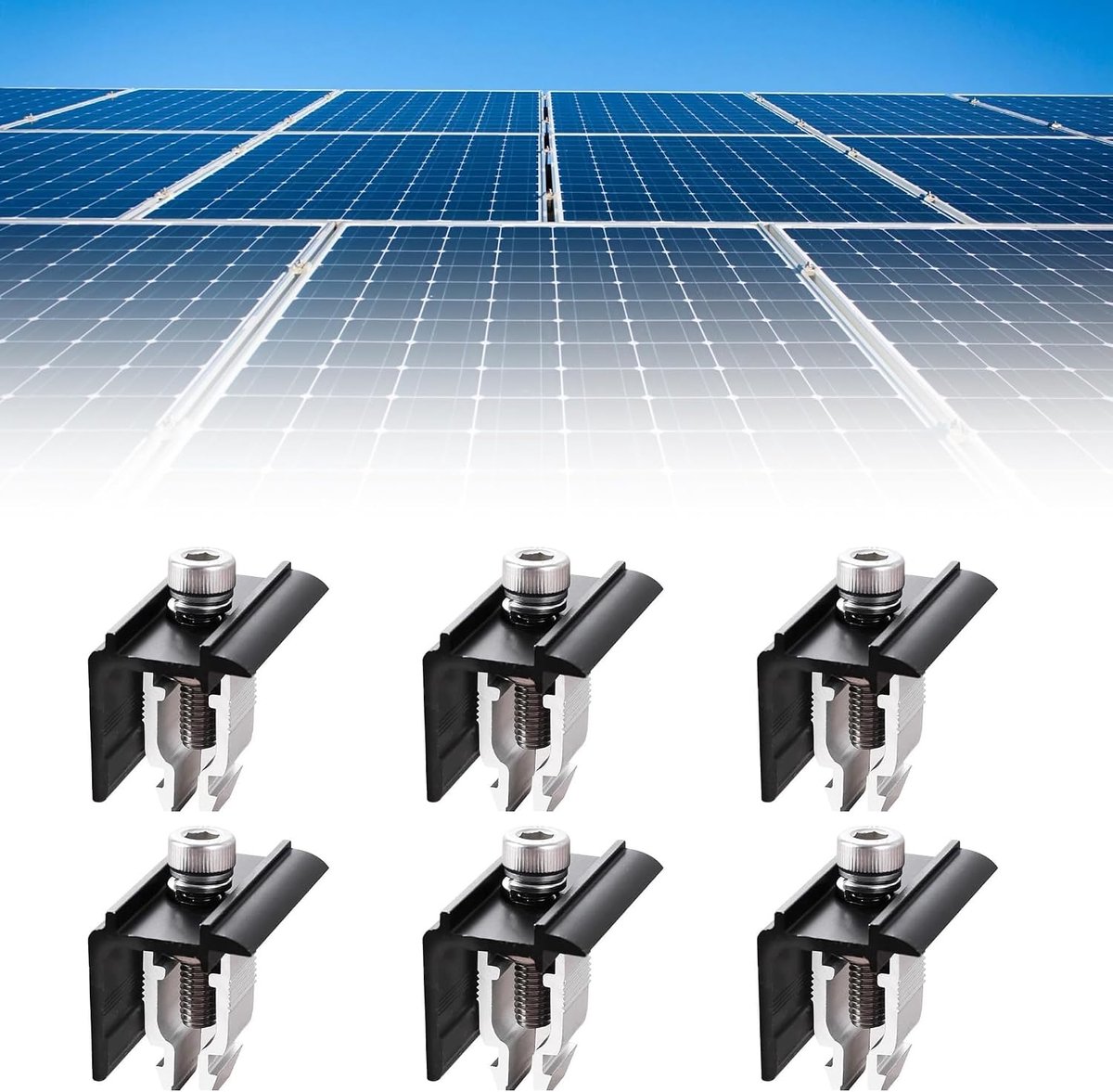 Pack of 6 solar panel brackets, end clamp: aluminum alloy material, solar panel mounting brackets, mounting rail - ShopVlot