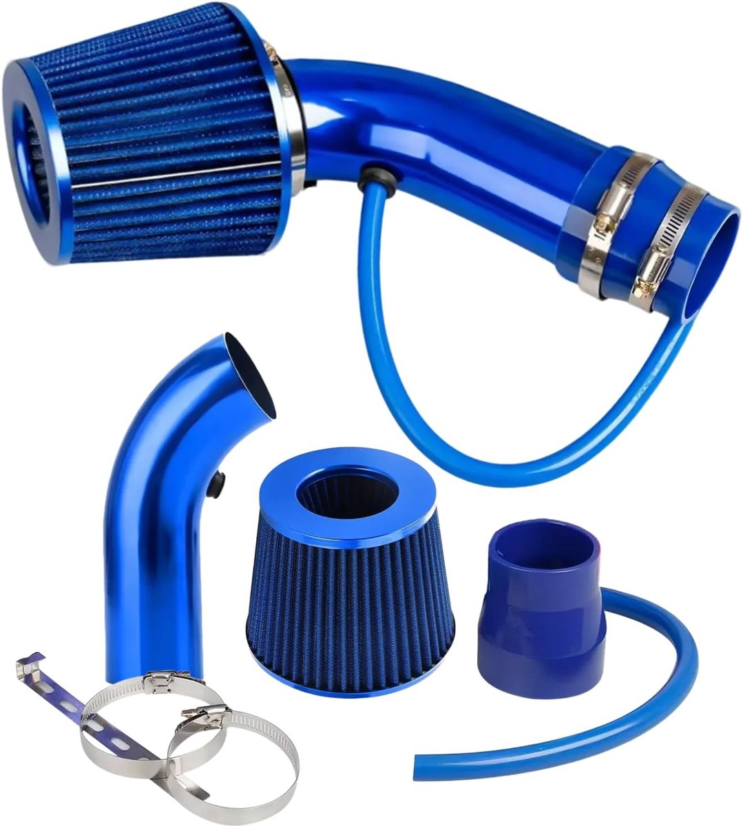 Cold air intake filter (blue), direct inlet filter, hose diameter 76 mm, air intake system made of fiber with hose - ShopVlot