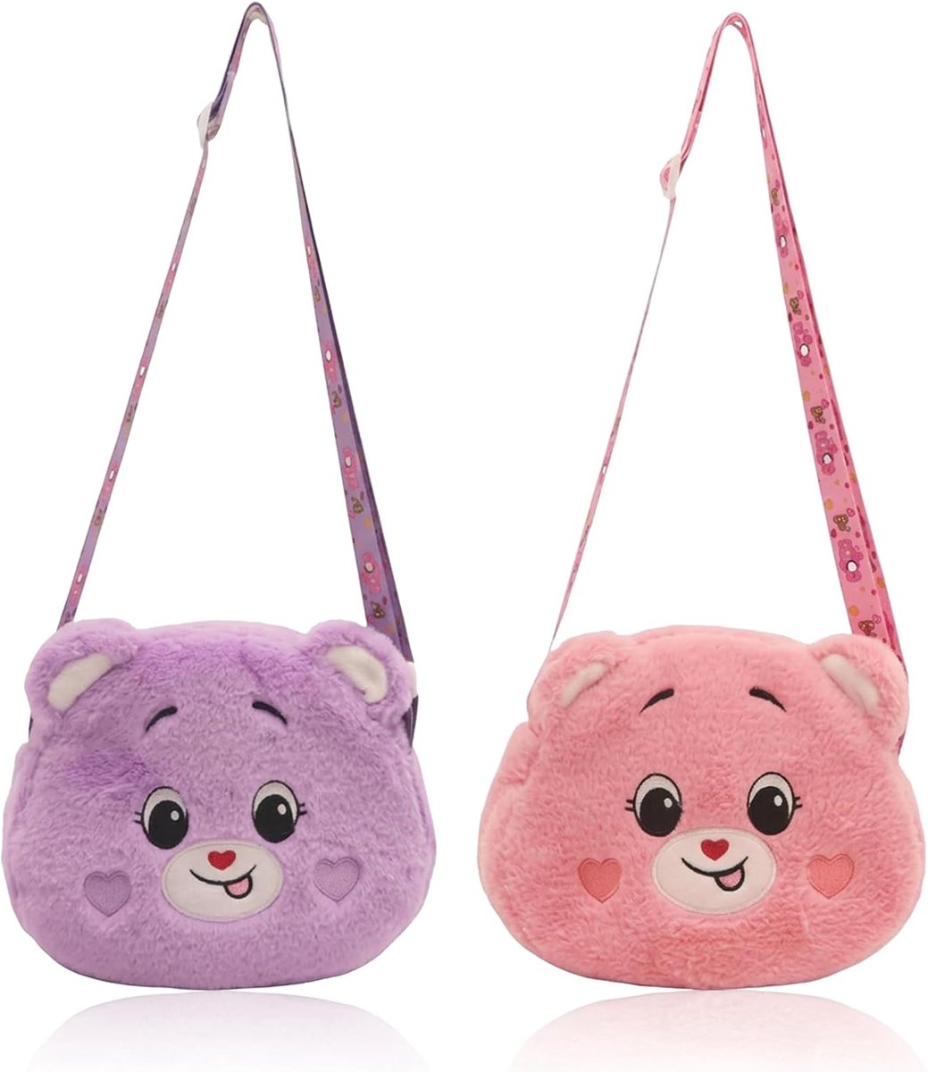 2 stuks schoudertas voor meisjes, handtas voor meisjes met hart- en berenmotief, kleine schoudertasset in roze en - ShopVlot