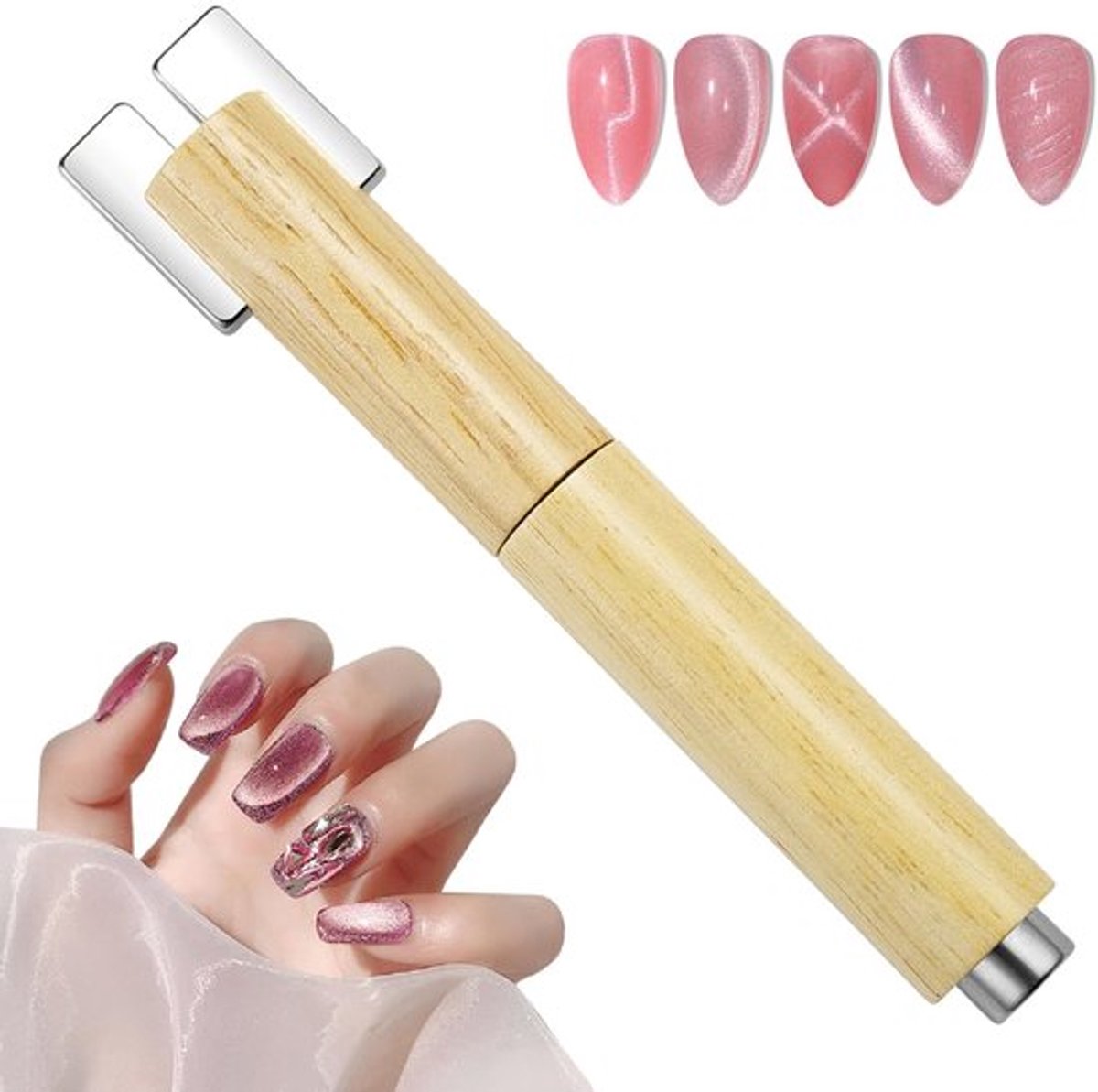 Nagelmagneet Afneembaar - Multifunctioneel Ontwerpgereedschap - Cat Eye Magneten - Houten Behuizing - Eenvoudig in Gebruik - Hoogwaardige Magneten - Nagelkunst
