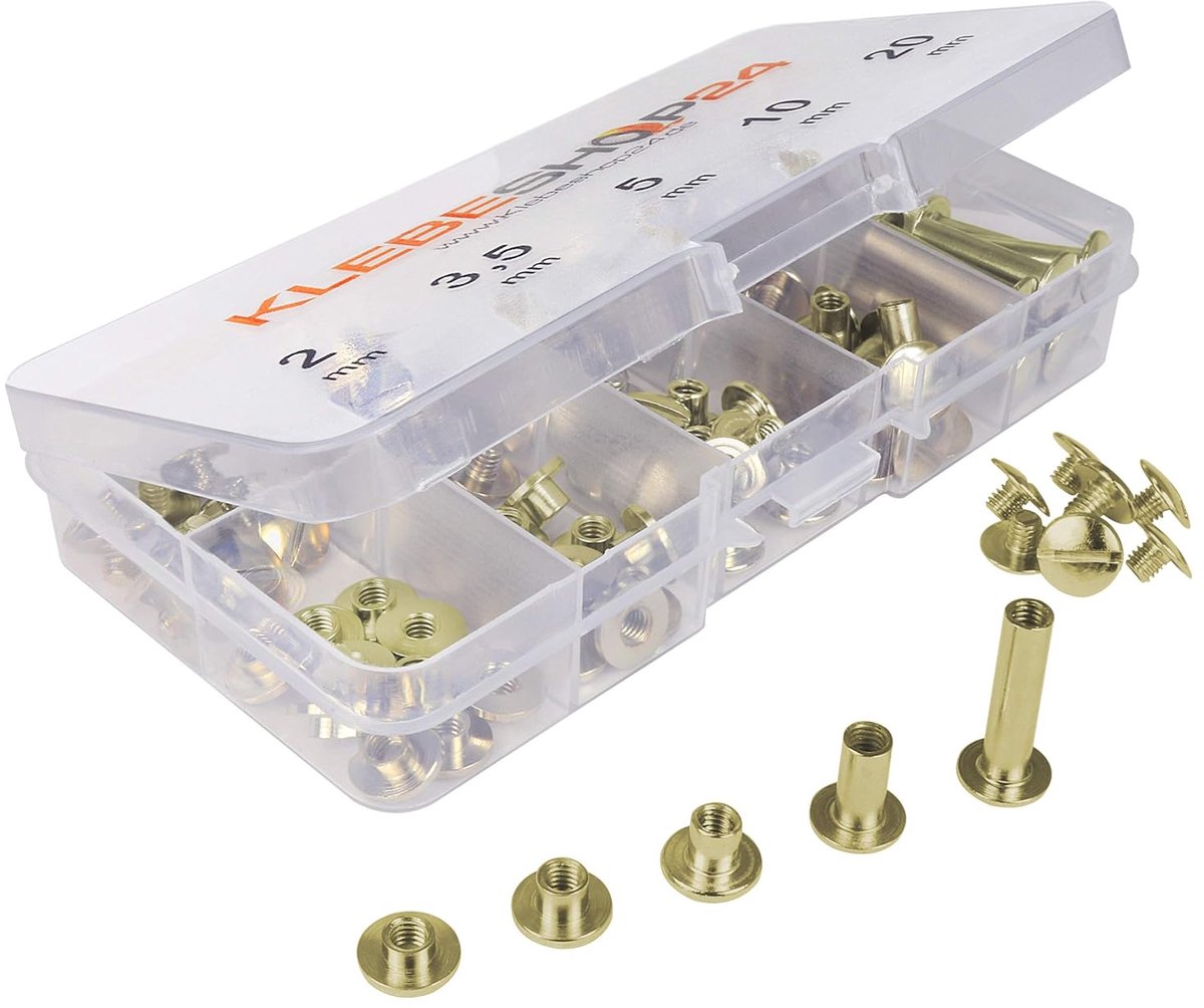 Boekschroeven 2mm - Messing of nikkel - Assortiment 20, 50, 100 of 1000 stuks - ShopVlot