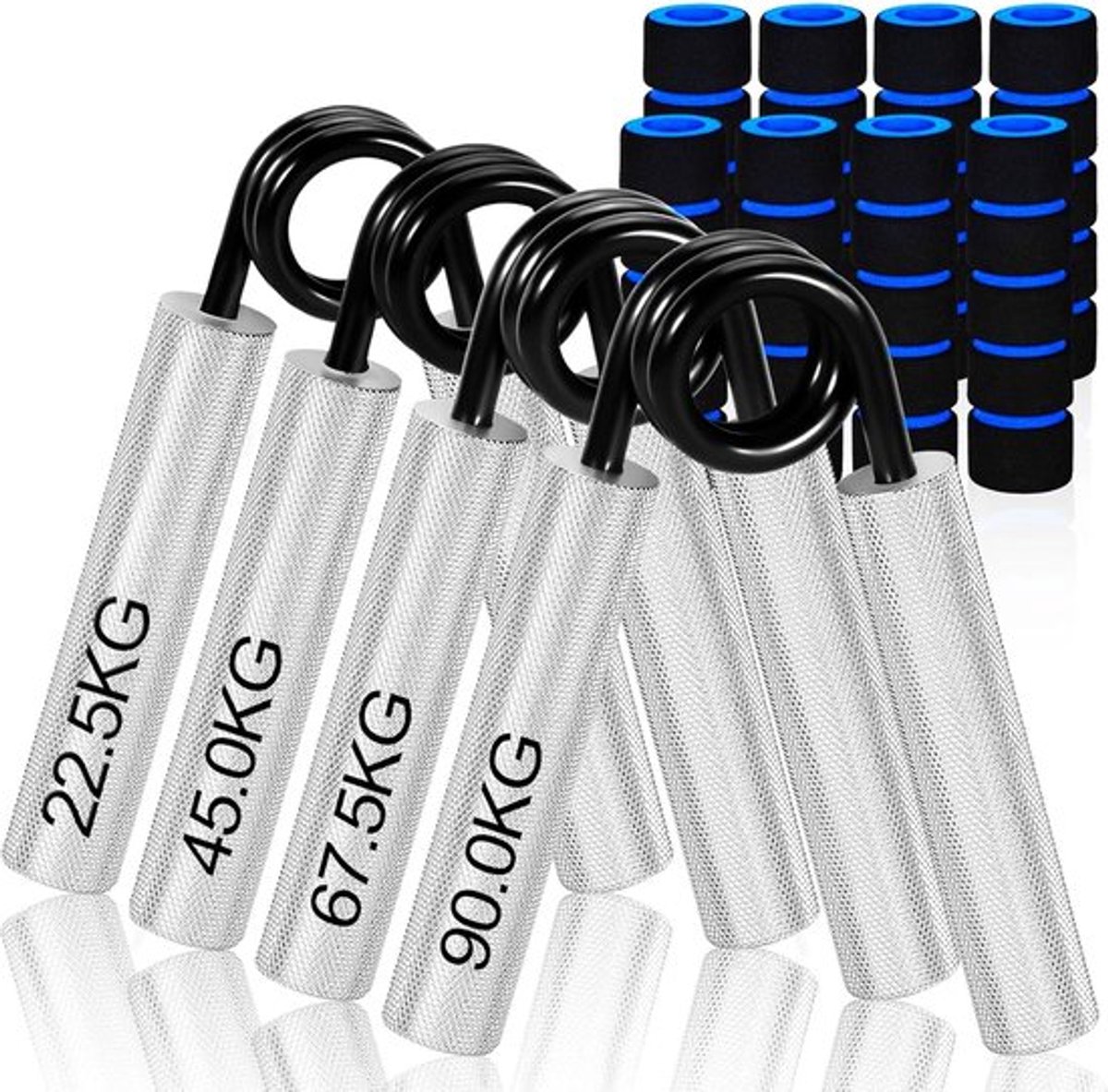 Thijox - Set van 4 Handtrainers en Vingertrainers - Aluminium Onderarmtrainer - Grijpkrachttrainer voor Spieropbouw en Revalidatie (50/100/150/200 lbs