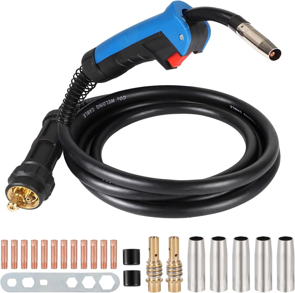 Laslamp MIG/MAG MB15 AK 4m - flexibele kop - met 21 vervangonderdelen - ideaal voor CO²-lassen - ShopVlot