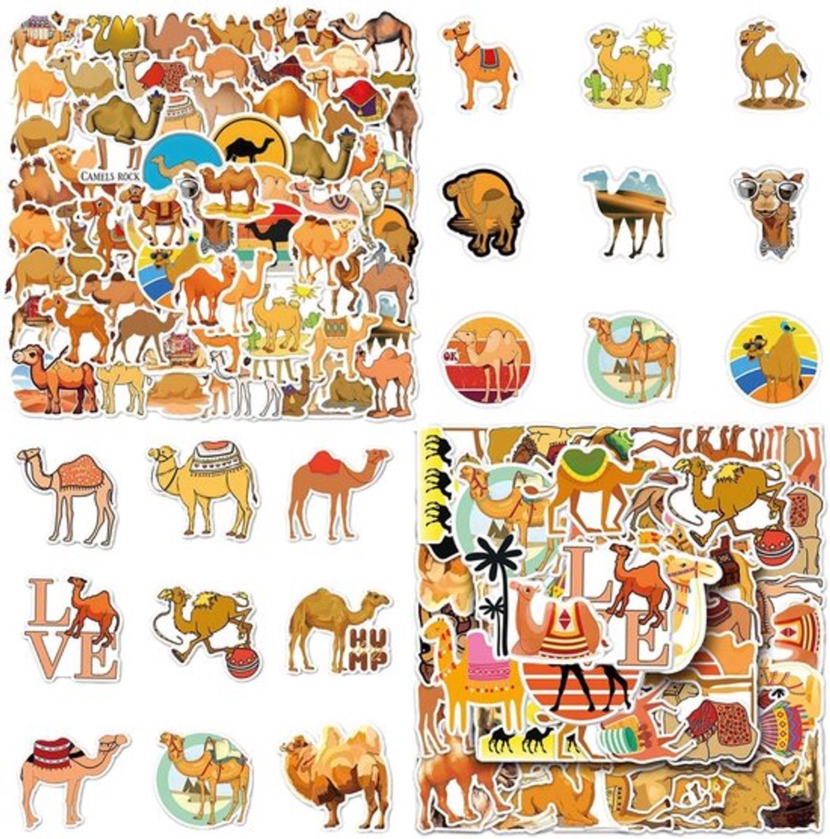 Sticker 110 Cartoon Kamelen - Waterdichte Sticker - Zelfklevende Stickers - Decoratieve Stickers - Verschillende Maten - Sterk Plakkerig - Decoratiestickers