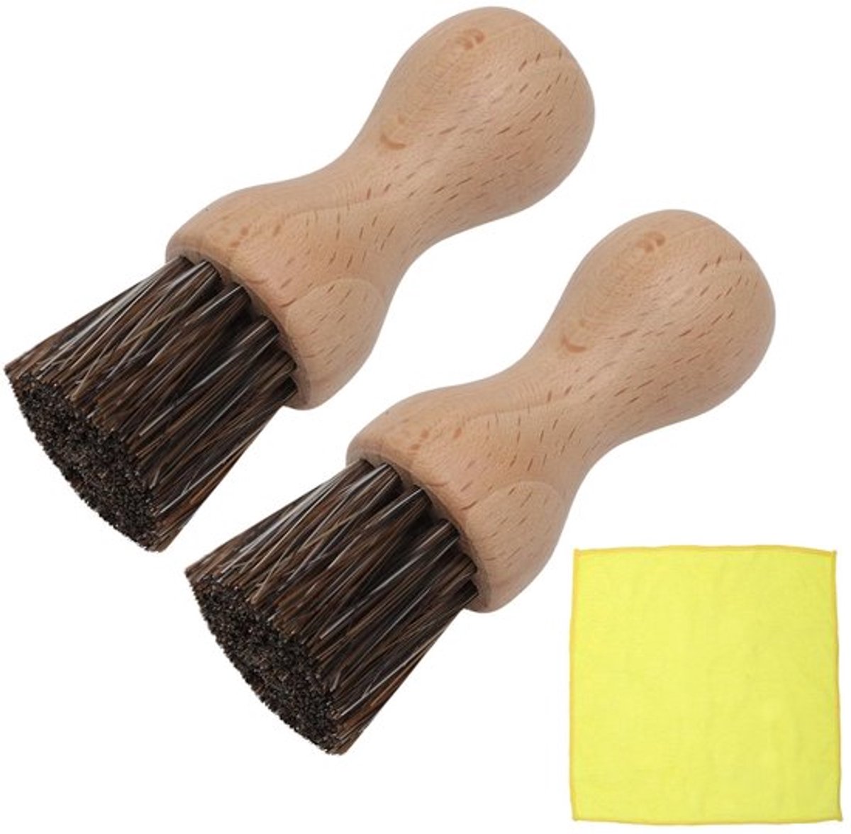 Paddenstoelborstel 2-delig - Groenteborstel/Aardappelborstel - Champignonborstel - Natuurlijk Hout - Met Microvezeldoek - Milieuvriendelijk