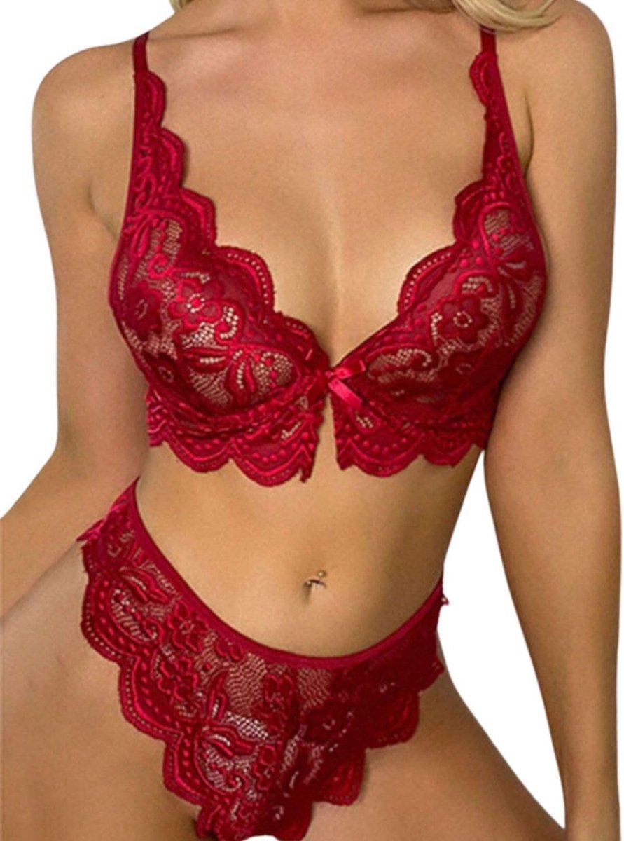 Lingerieset Transparante Kant V-Hals - Verstelbare Bandjes - Backless Net - Voor een Verleidelijke Look - ShopVlot