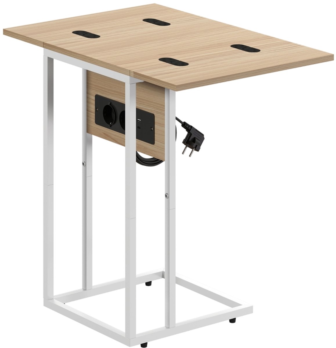 Inklapbare Bijzettafel 39x29 cm - Met USB Laadstation En 2 Stopcontacten - Wit