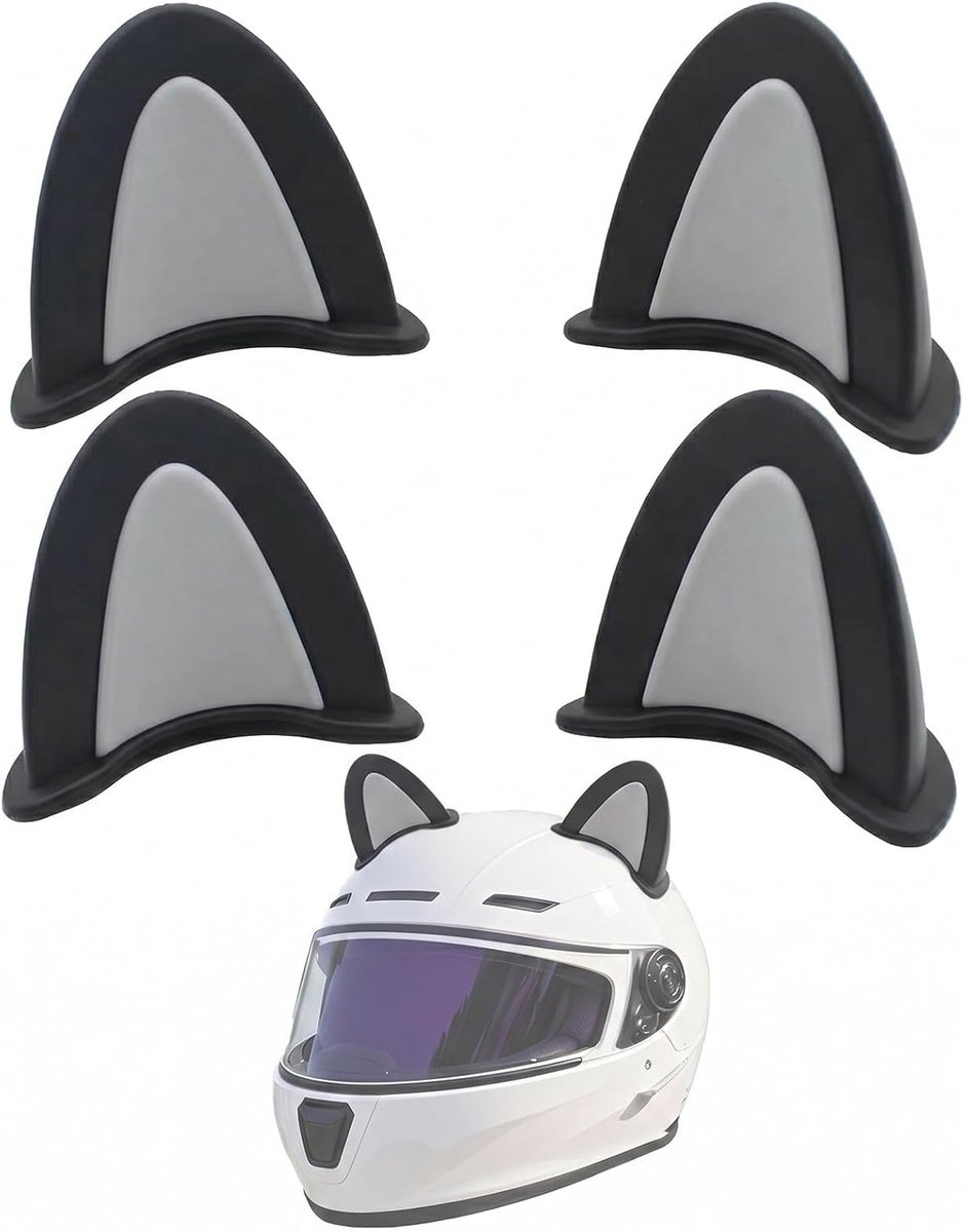 Motorhelmdecoratie kattenoren 4 stuks - zwart en grijs - zelfklevend - schattige helmaccessoires - ShopVlot