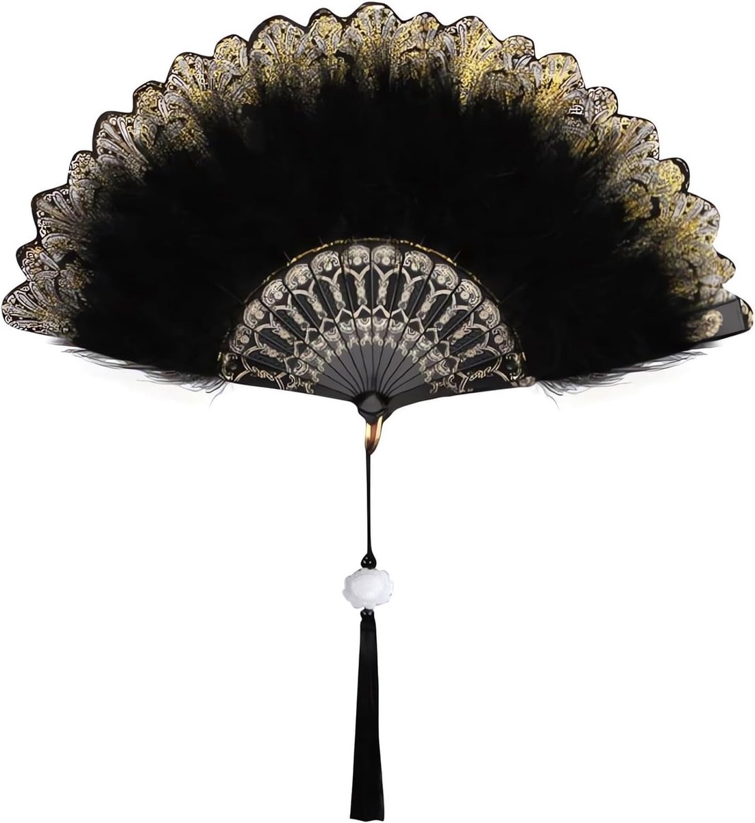 Handventilator zwart 1920s - vintage stijl - luxe veren - perfect voor Halloween kostuum - ShopVlot