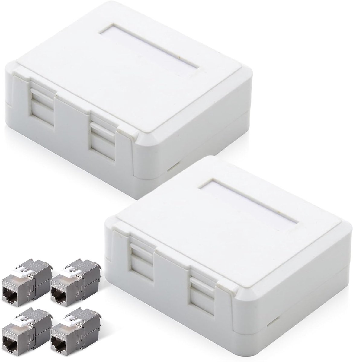 2-poorts CAT 7 netwerkdoos - 4 x afgeschermde Keystone RJ45 modules - gereedschapsloze LSA-aansluiting - ShopVlot
