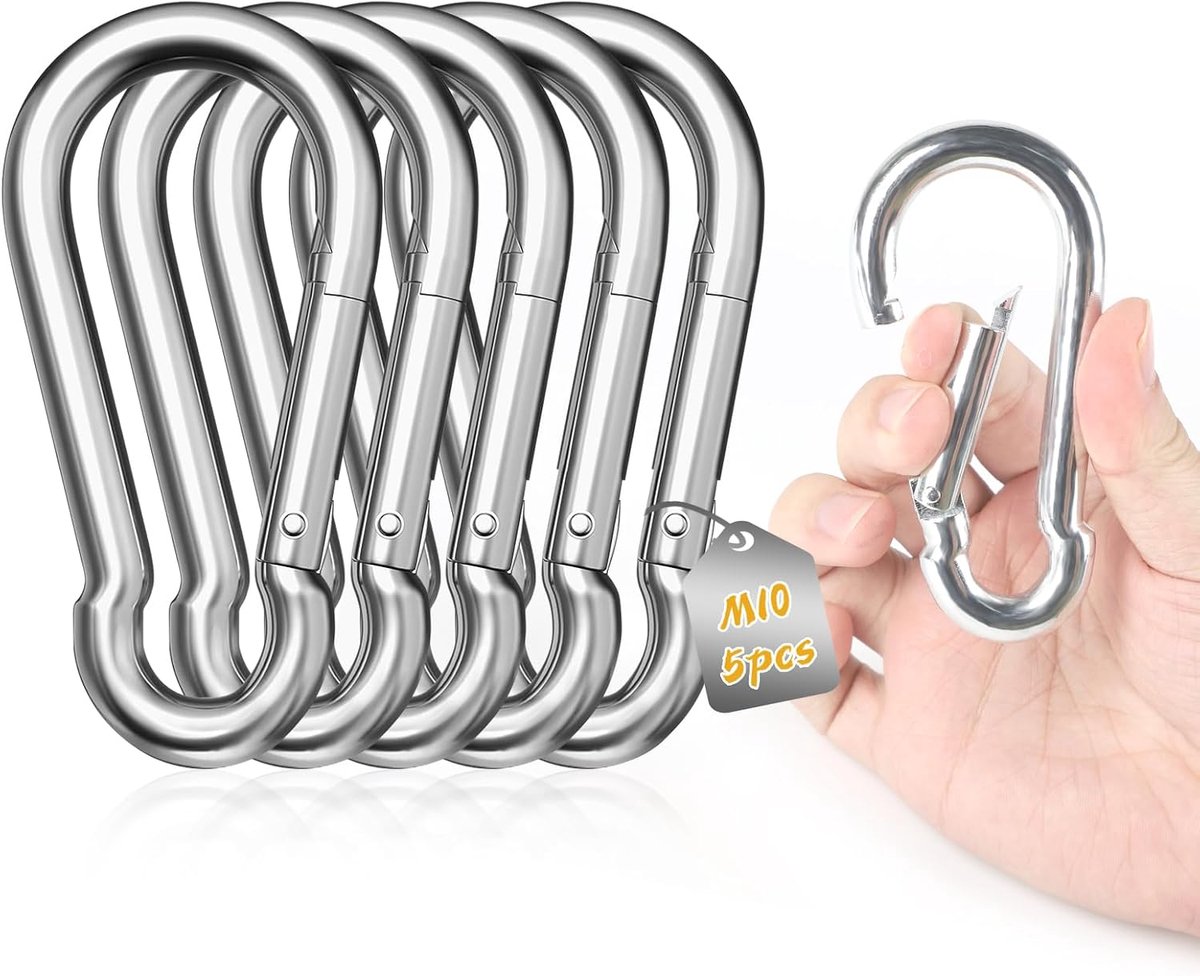 Carabiner haken M10 - RVS - laadvermogen tot 400 kg - ideaal voor hangmat - ShopVlot