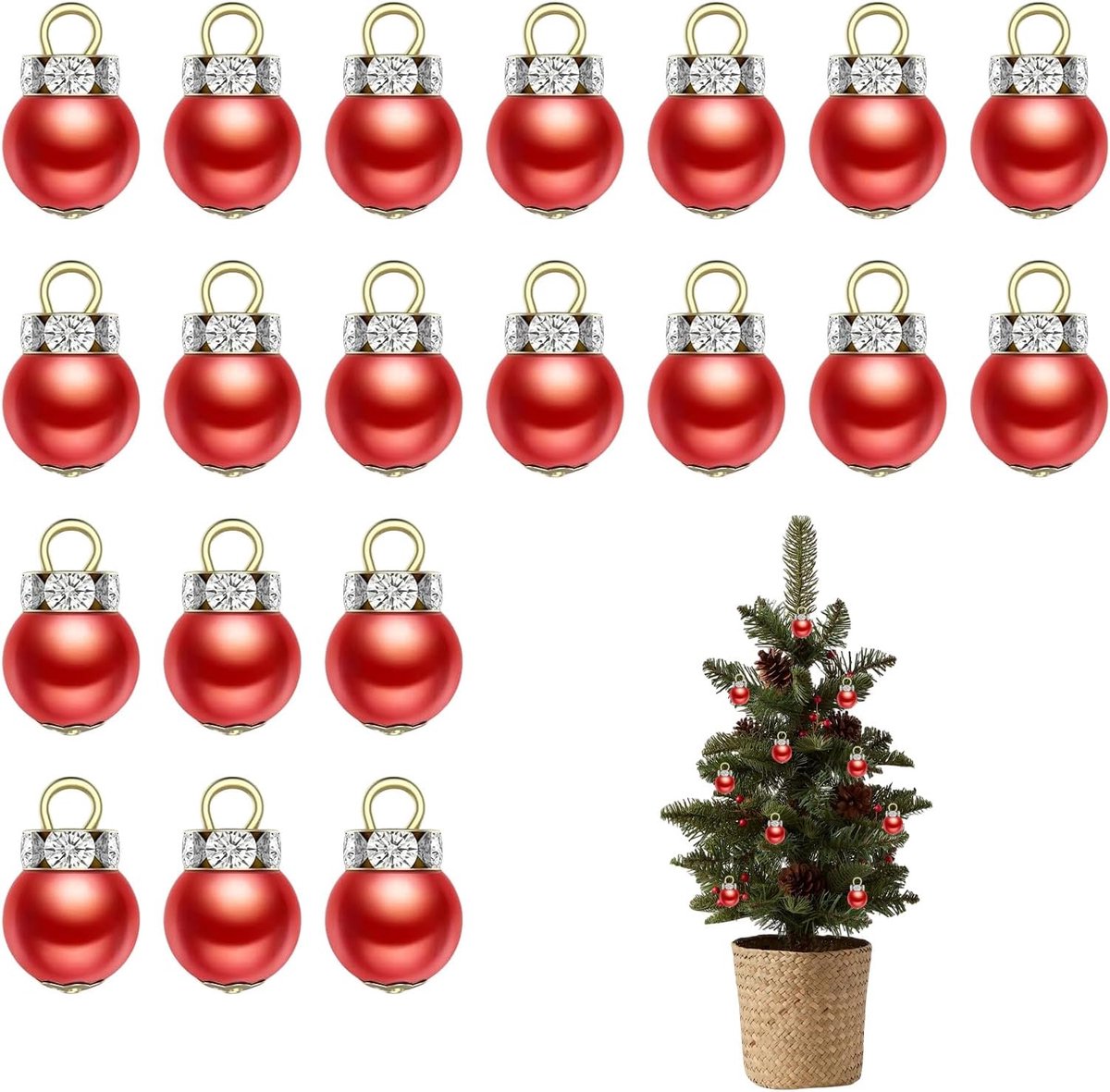 Mini kerstballen 20 stuks rood 1cm - decoratie voor mini kerstboom - feestelijke versiering - perfect voor poppenhuis - ShopVlot