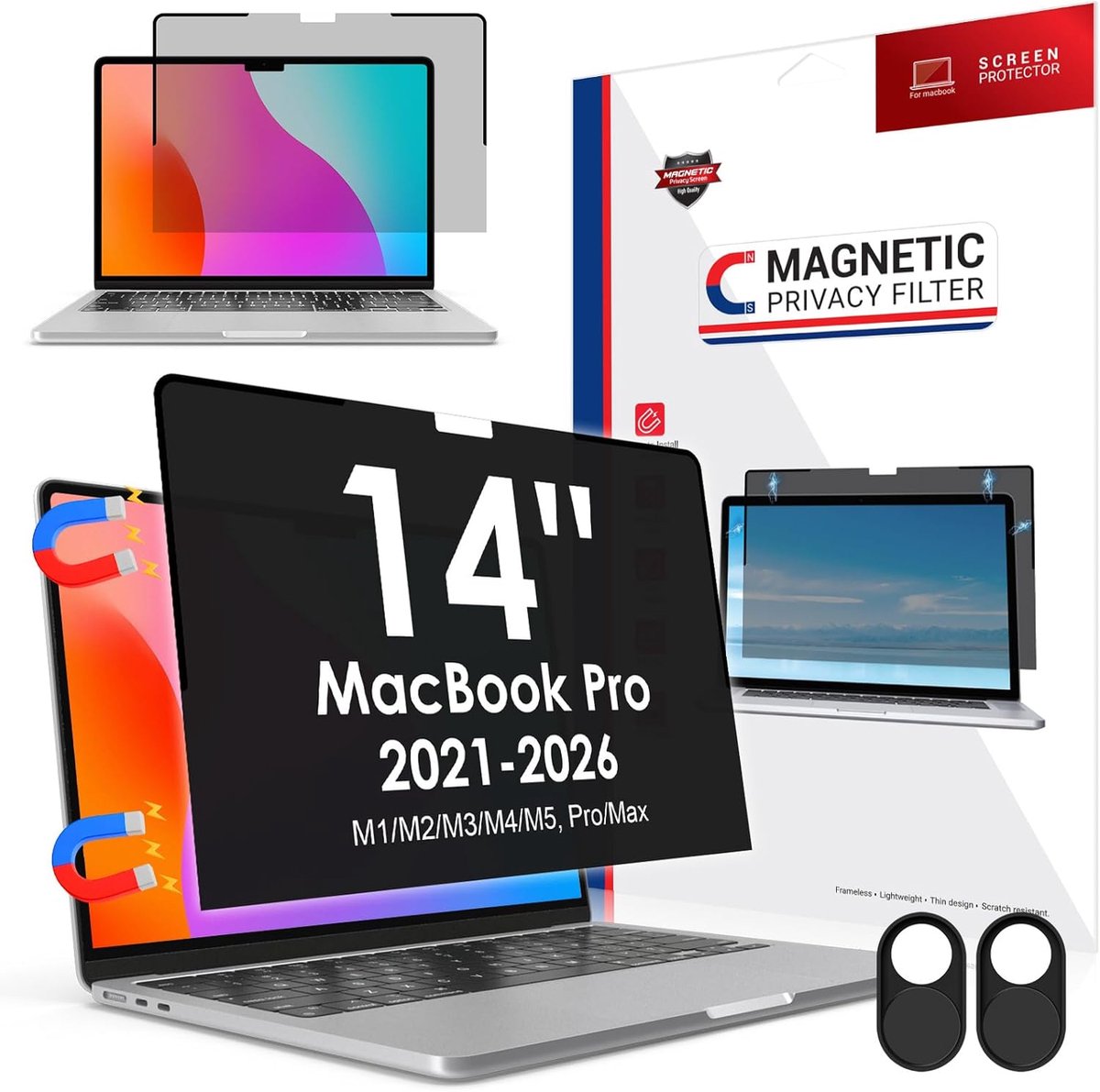 Privacyfilter 14 inch - magnetisch - webcam-afdekking - anti-blauw licht - ShopVlot
