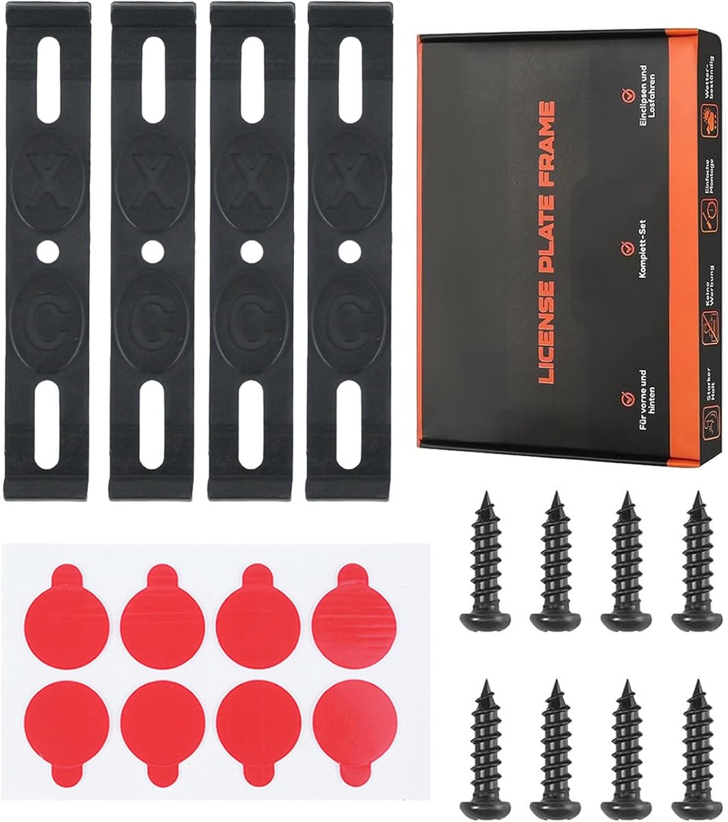 Nummerplaat houder zonder frame - set van 4 voor 2 nummerborden - weerbestendig - eenvoudig te monteren - ShopVlot