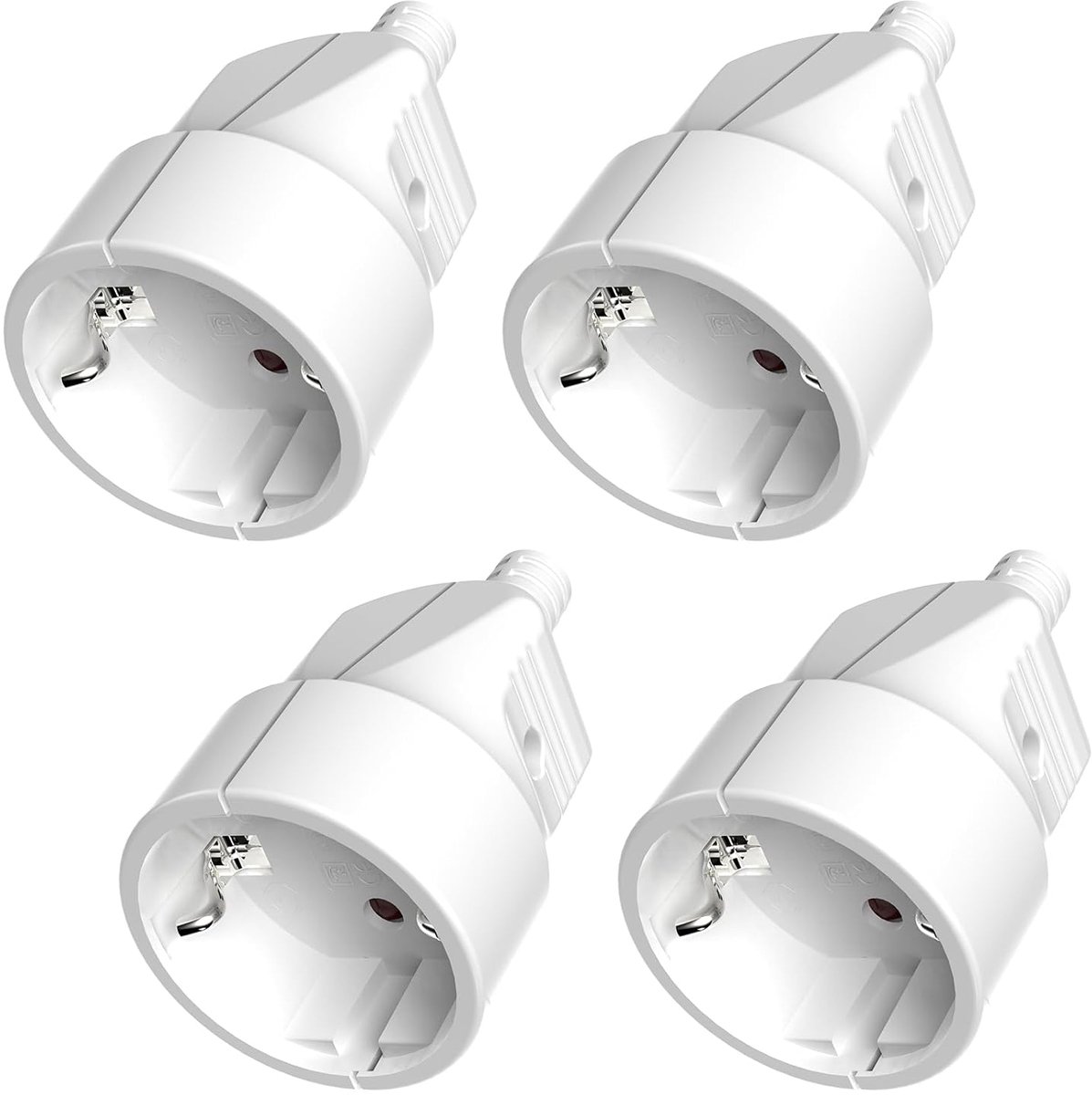 Schuko stekker set van 4 wit - Duitse stekker met geaard contact - ruimtebesparend ontwerp - ideaal voor achter meubels - ShopVlot