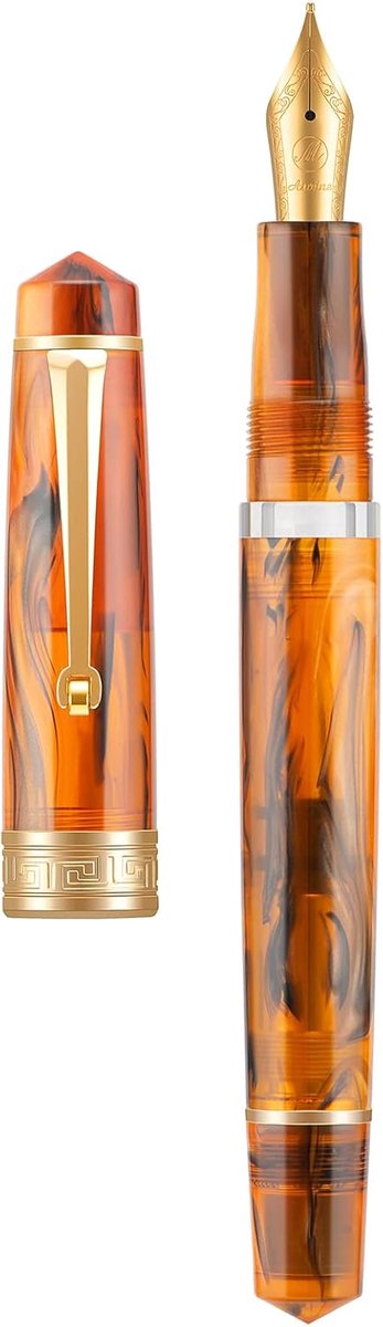 Vulpotlood met fijn iridiumpunt - Amber hars - Gouden accenten - Soepel schrijven - ShopVlot