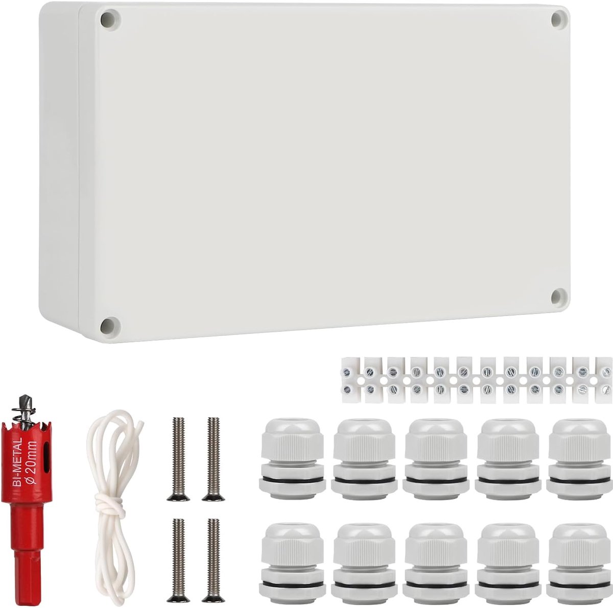 Junctiebox IP66 200 x 120 x 55 mm - Waterdicht - Vierkante buitenbox - Bescherming tegen kabeltrekken - ShopVlot
