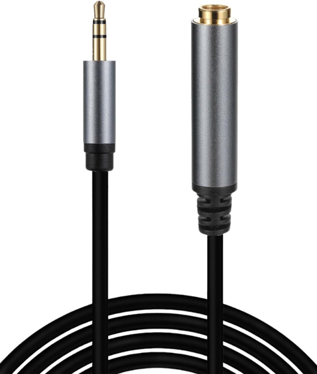 Stereo-audio-adapterkabel 3,5 mm naar 6,35 mm - gevlochten nylon - 30 cm - verbind hoofdtelefoon en luidspreker - ShopVlot
