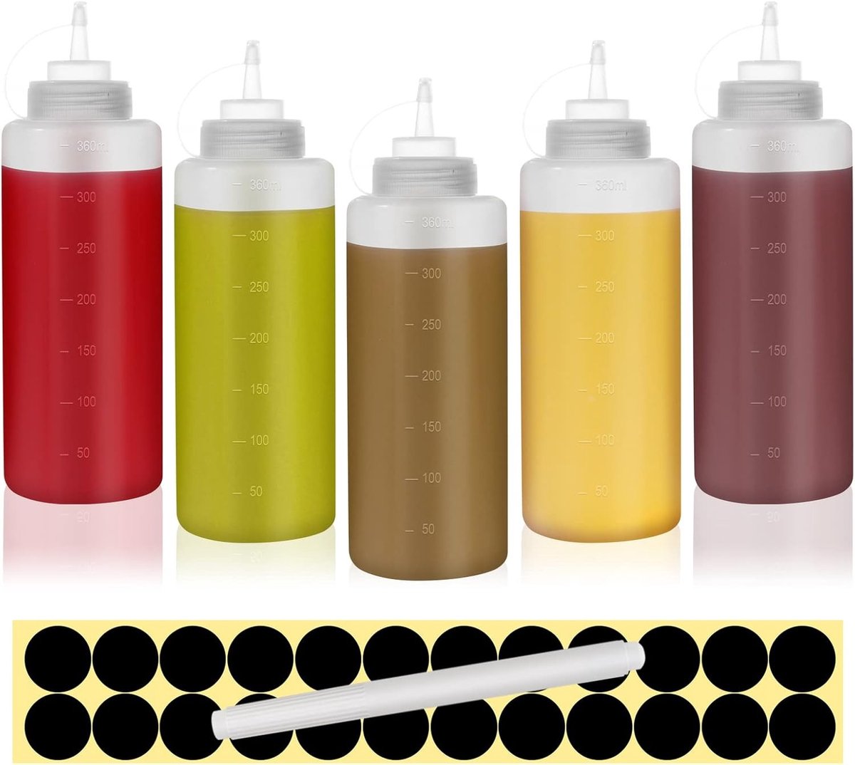 Knijpflessen - 12 oz - 360 ml - Voedselveilige Plastic - Voor Sauzen en Siroop