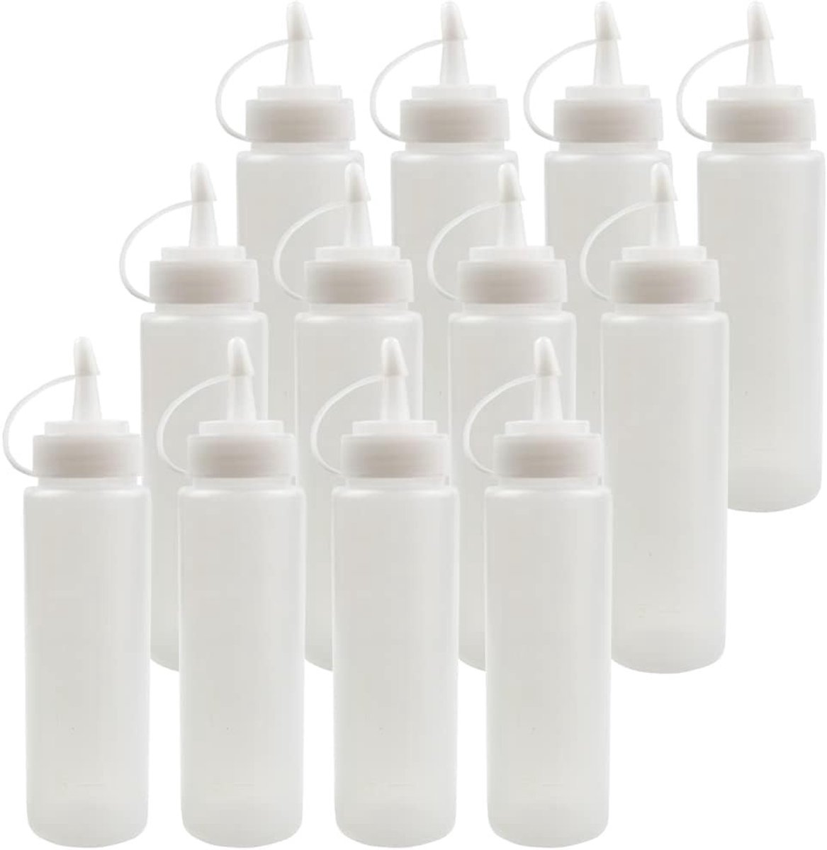 Plastic Knijpflessen - Wit - 250 ml - Voedselveilige Spuitflessen met Deksels - Voor Ketchup, Sauzen en Dressings