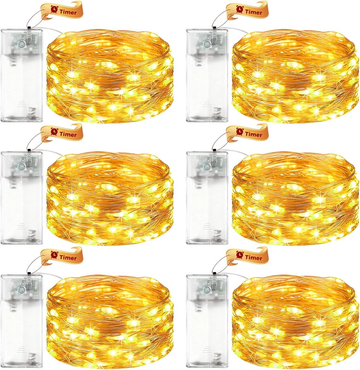 VIKY 6 pieces LED light chain battery with timer, 3M 30 LED Micro copper wire light chain inside - ShopVlot