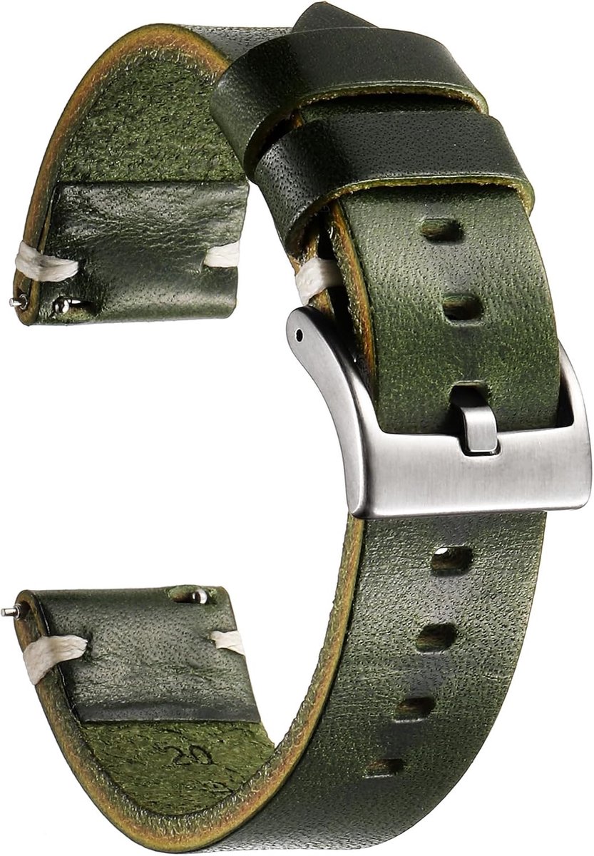 Cowhide Watch Strap Retro Handmade Vintage Quick Release Thick Leather Watch Strap with Stainless Steel Buckle - ShopVlot
