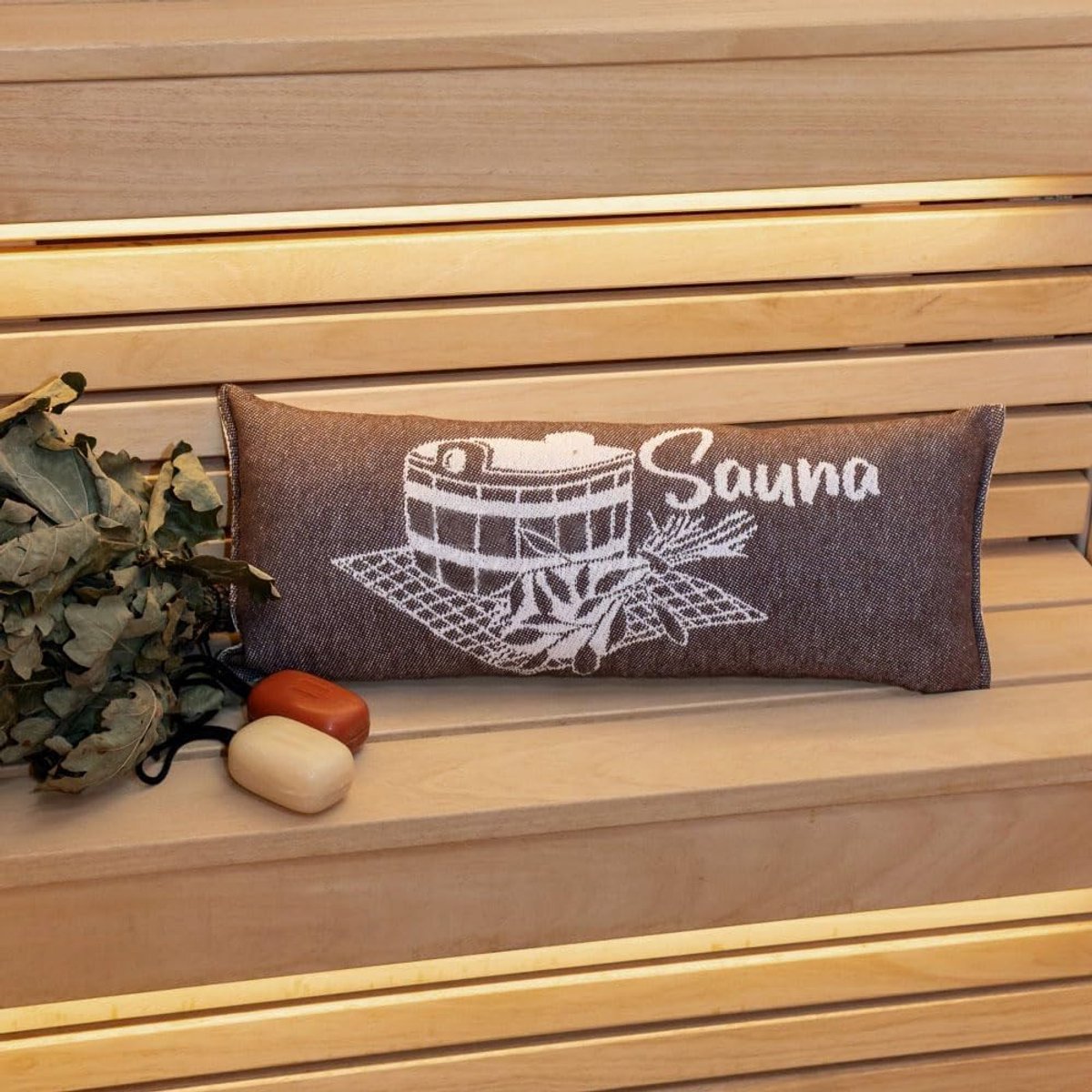 Sauna Cushion, Travel Pillow, Cotton, 100% Sauna Cushion, 50 x 22 cm, Sauna Cushion (Brown/White) - ShopVlot