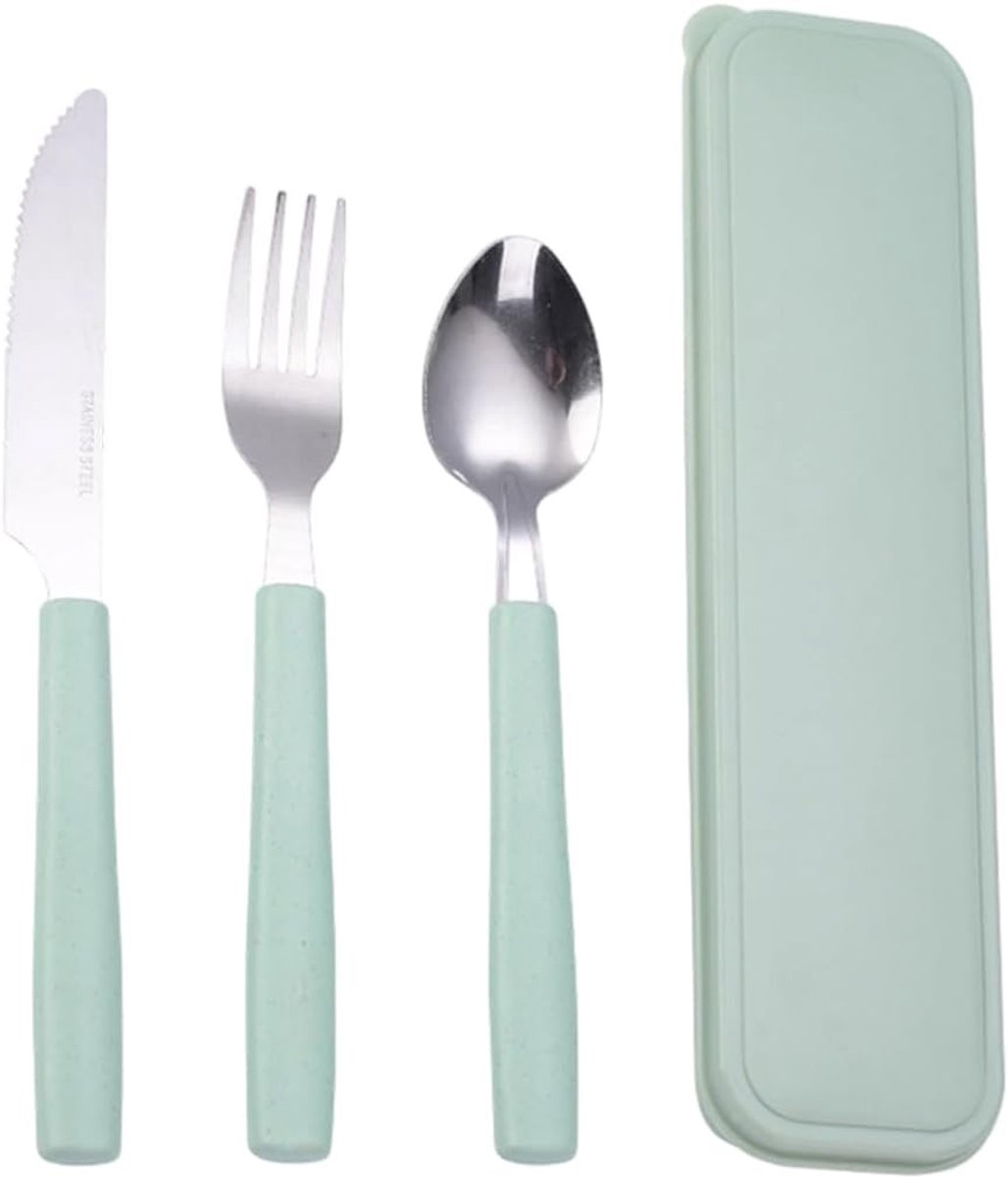Camping Bestekset van RVS - 3-delige Set met Etui voor Reizen, Outdoor en Schoolgebruik - Inclusief Lepel, Vork en Mes